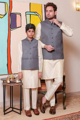 Real Image Kids Waist Coat Collection'2025-OKW-030 Smart Fit Light Grey