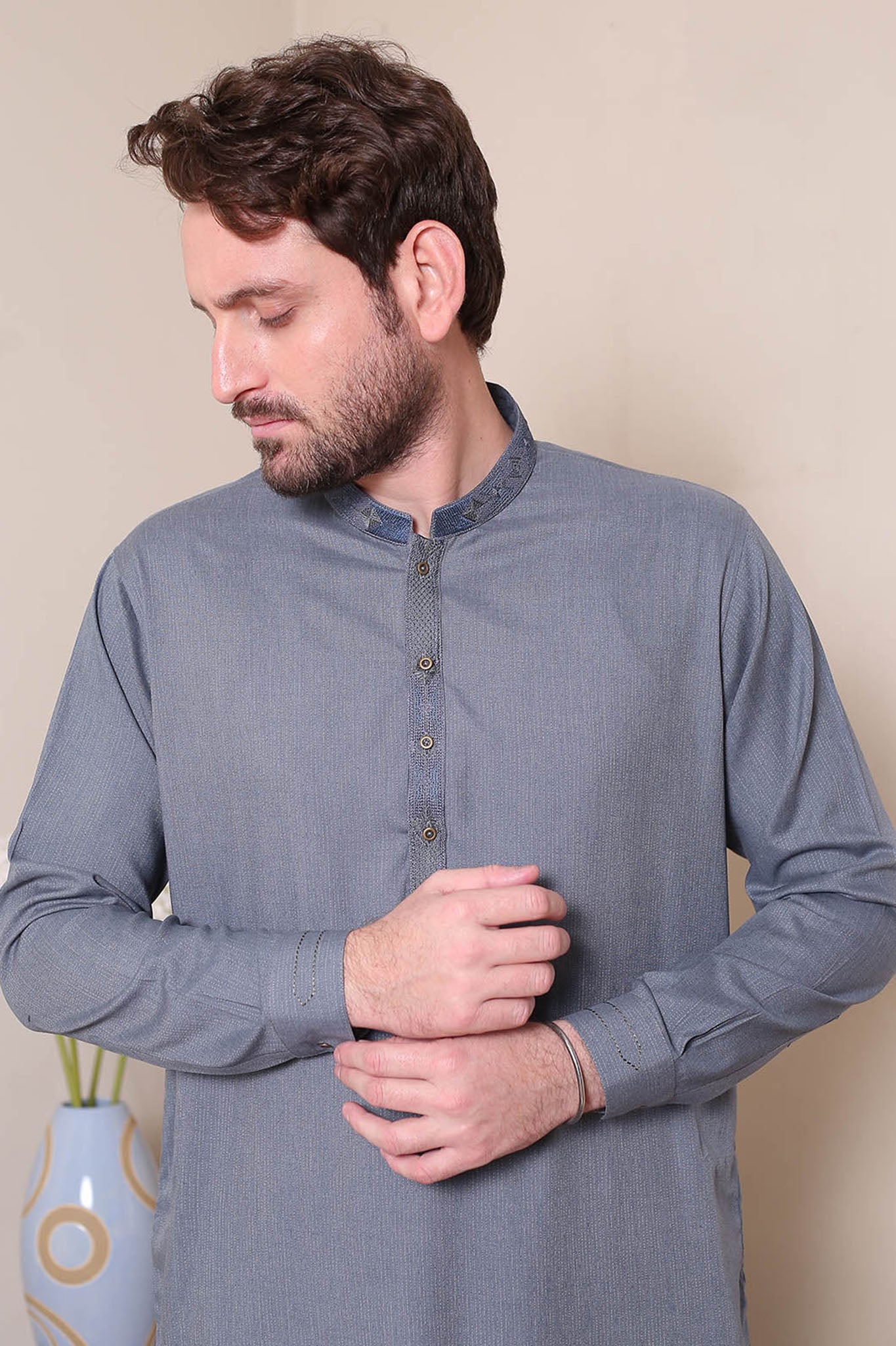 Real Image Mens Kurta Shalwar Winter Collection'2025-D-523 Dark Grey