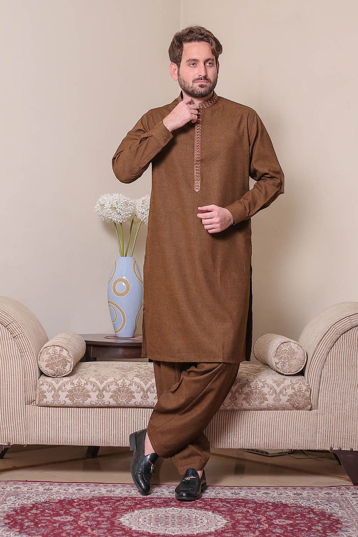 Real Image Mens Kurta Shalwar Winter Collection'2025-D-508 Copper