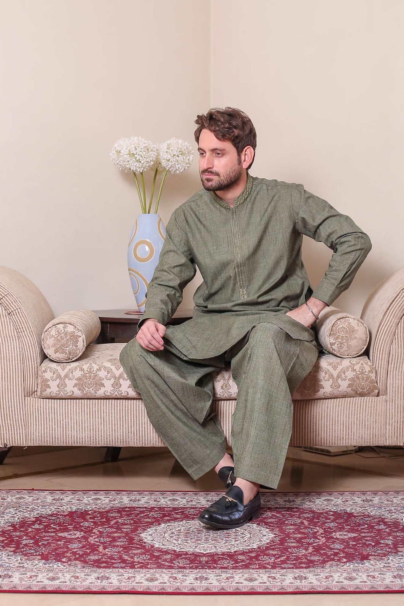 Real Image Mens Kurta Shalwar Winter Collection'2025-D-514 Green