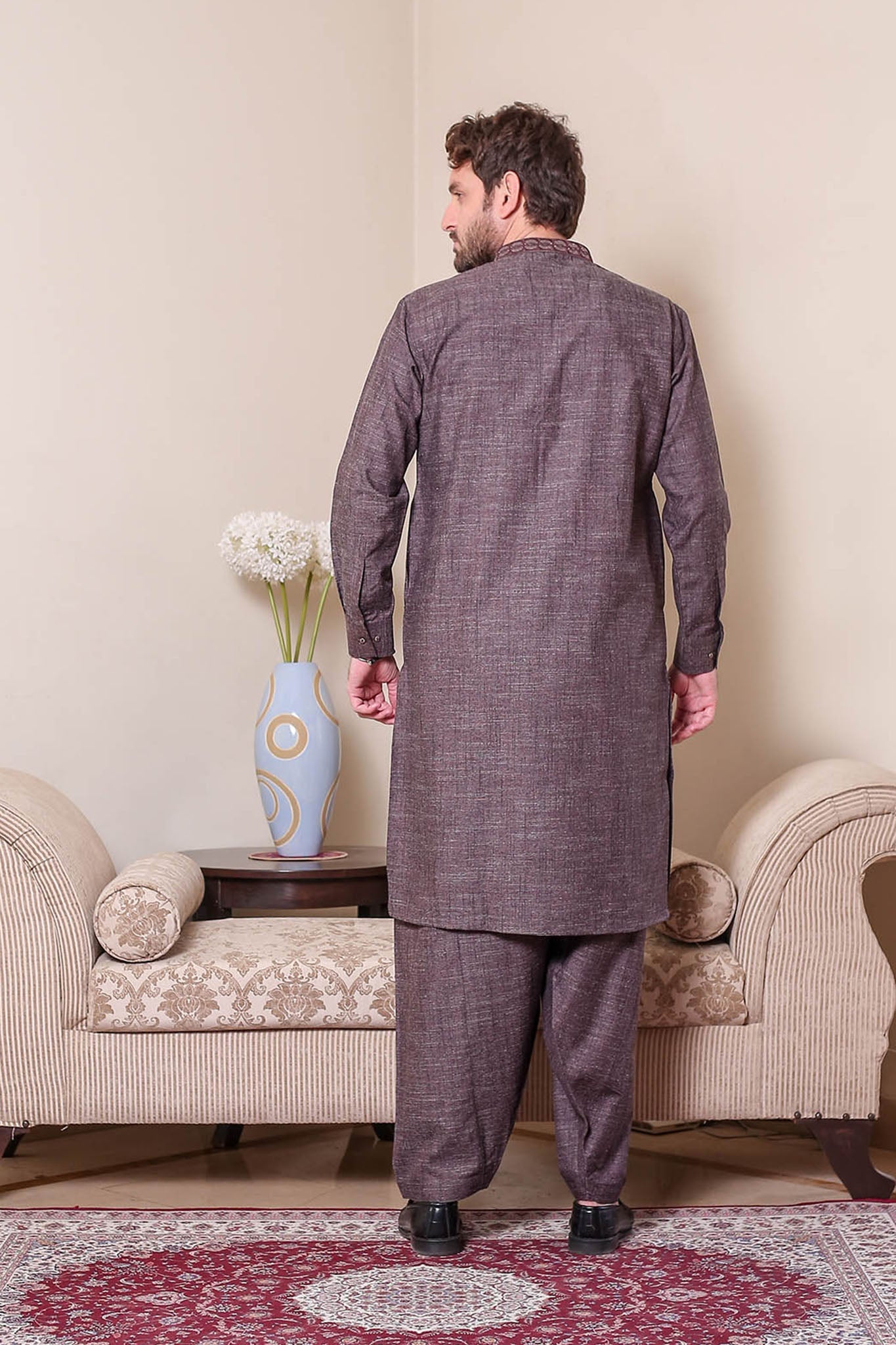 Real Image Mens Kurta Shalwar Winter Collection'2025-D-514 Brown
