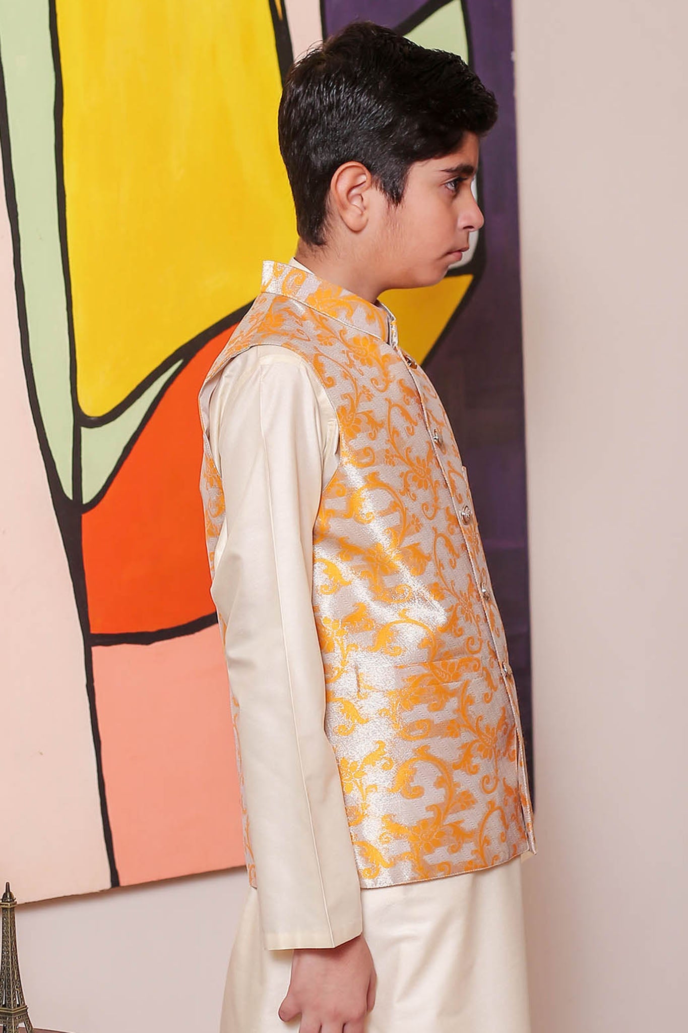Real Image Kids Waist Coat Collection'2025-OKW-046 Smart Fit Yellow