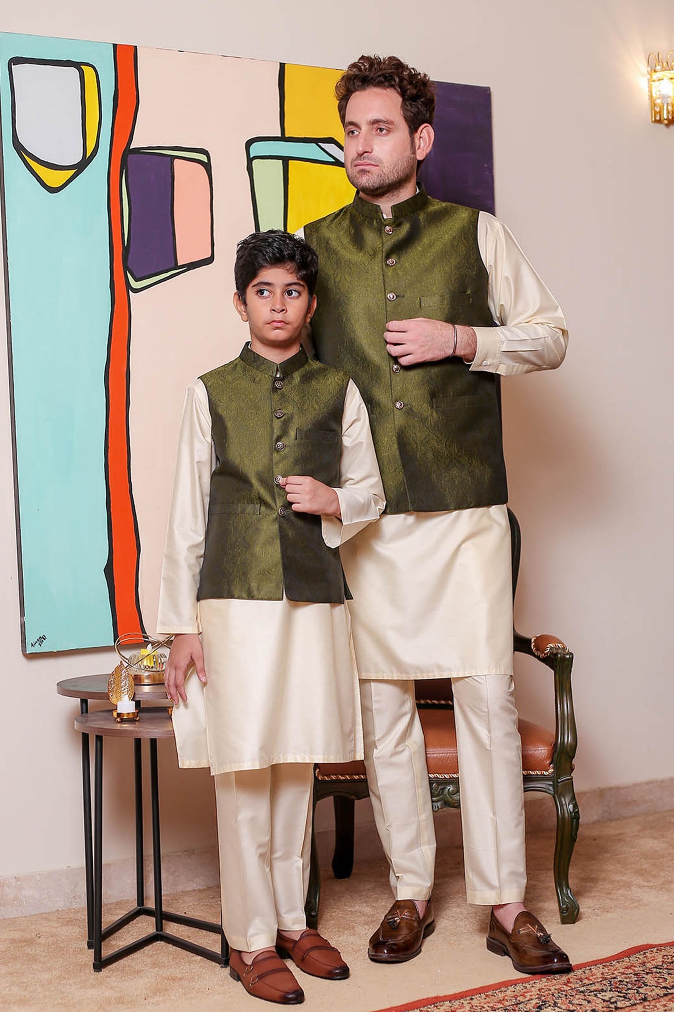 Real Image Kids Waist Coat Collection'2025-OKW-040 Smart Fit Green