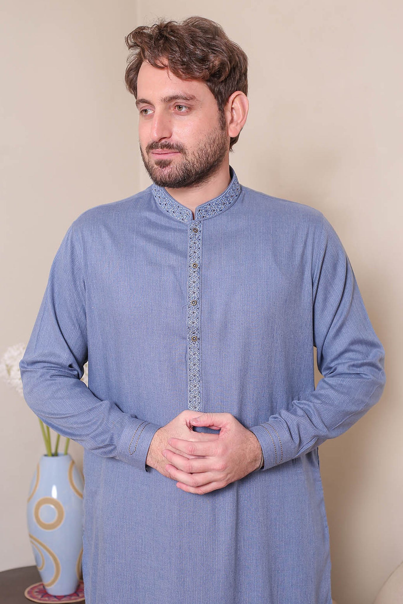 Real Image Mens Kurta Shalwar Winter Collection'2025-D-522 Blue