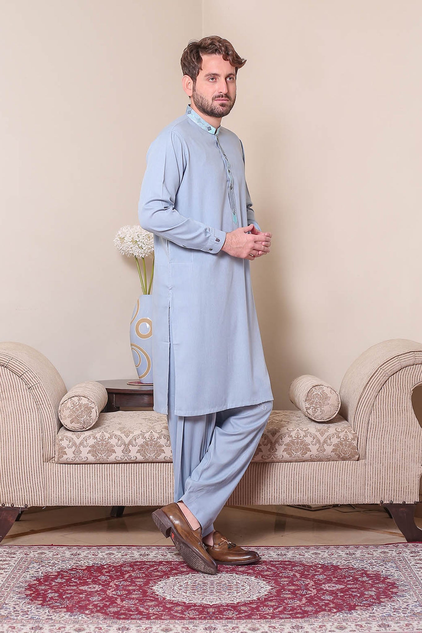 Real Image Mens Kurta Shalwar Winter Collection'2025-D-523 Blue