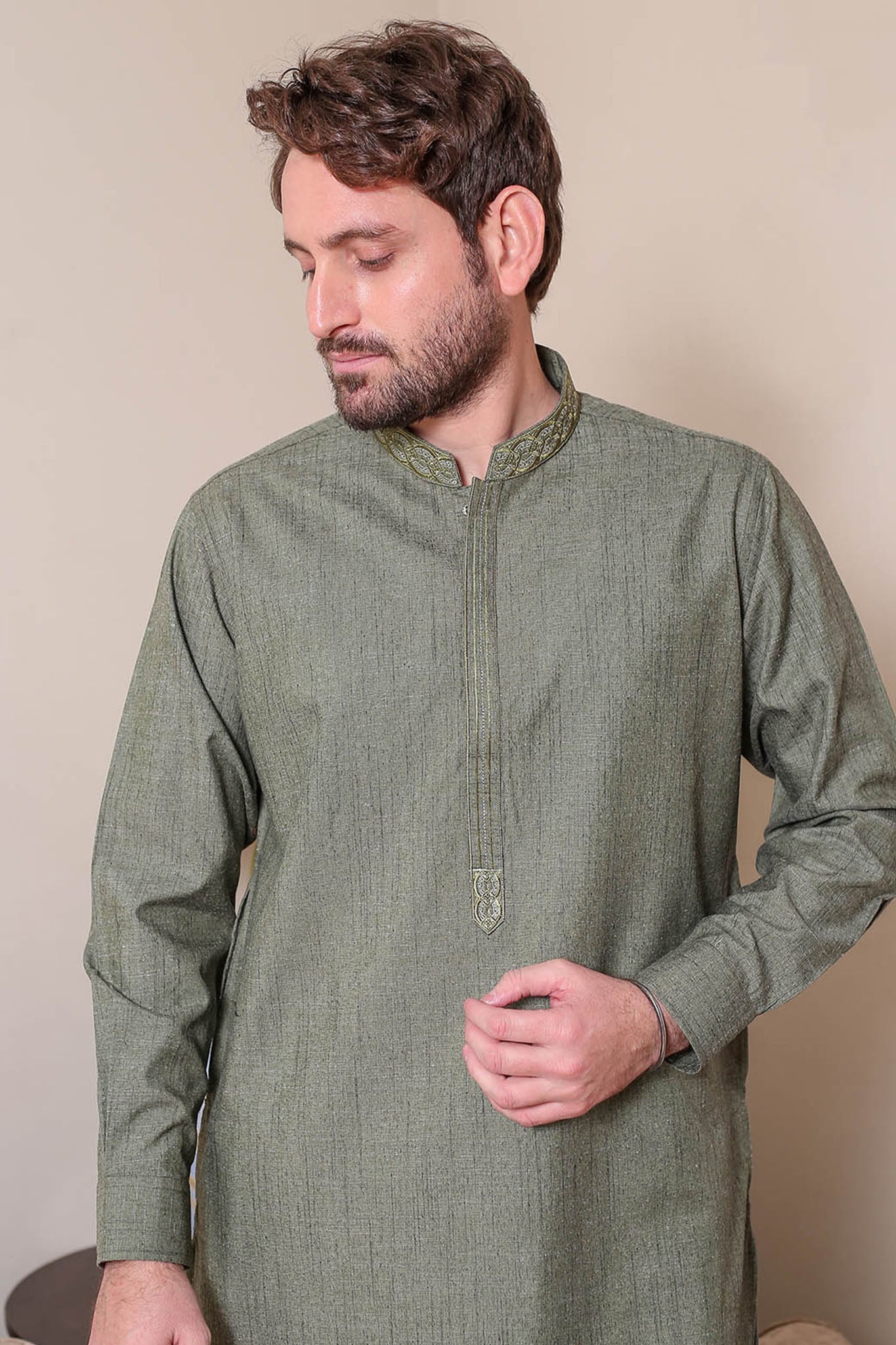 Real Image Mens Kurta Shalwar Winter Collection'2025-D-514 Green