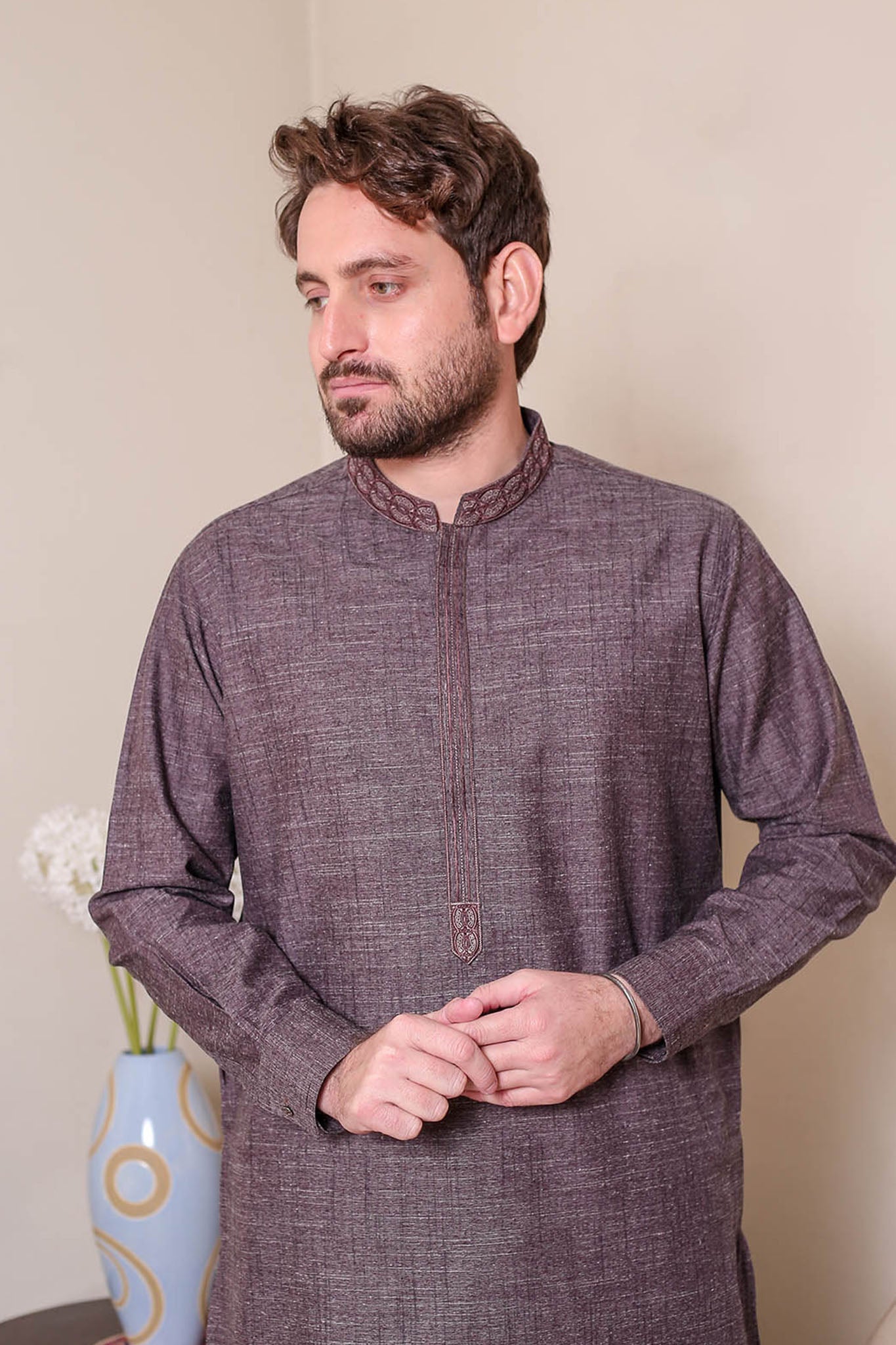 Real Image Mens Kurta Shalwar Winter Collection'2025-D-514 Brown
