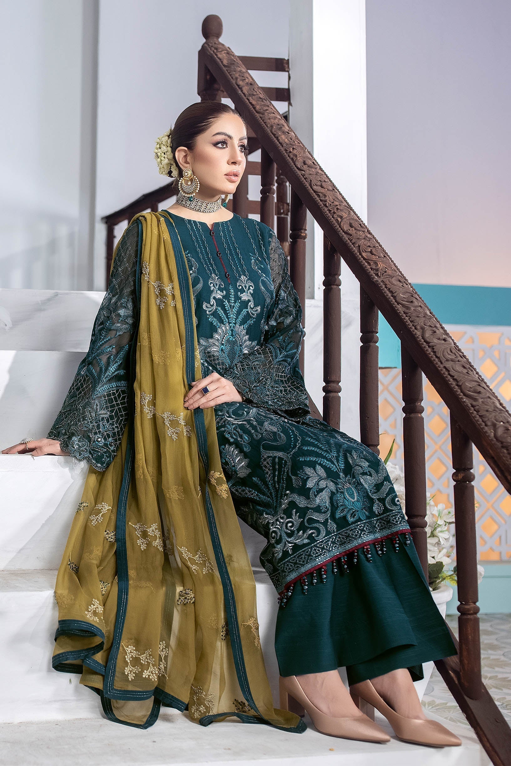 Safeera By Flossie Unstitched 3 Piece Formals Vol-10 Collection'2025-Spa Blue