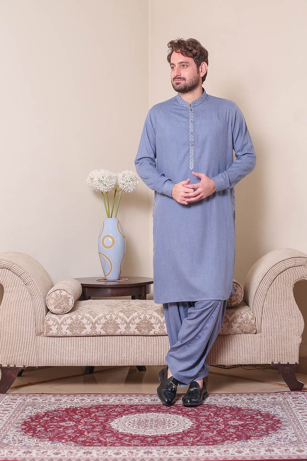 Real Image Mens Kurta Shalwar Winter Collection'2025-D-522 Blue