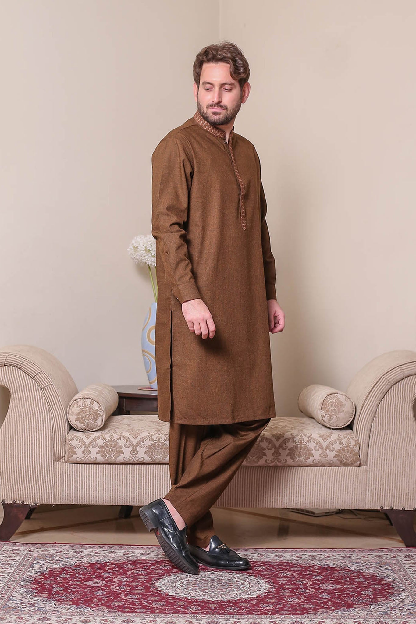 Real Image Mens Kurta Shalwar Winter Collection'2025-D-508 Copper