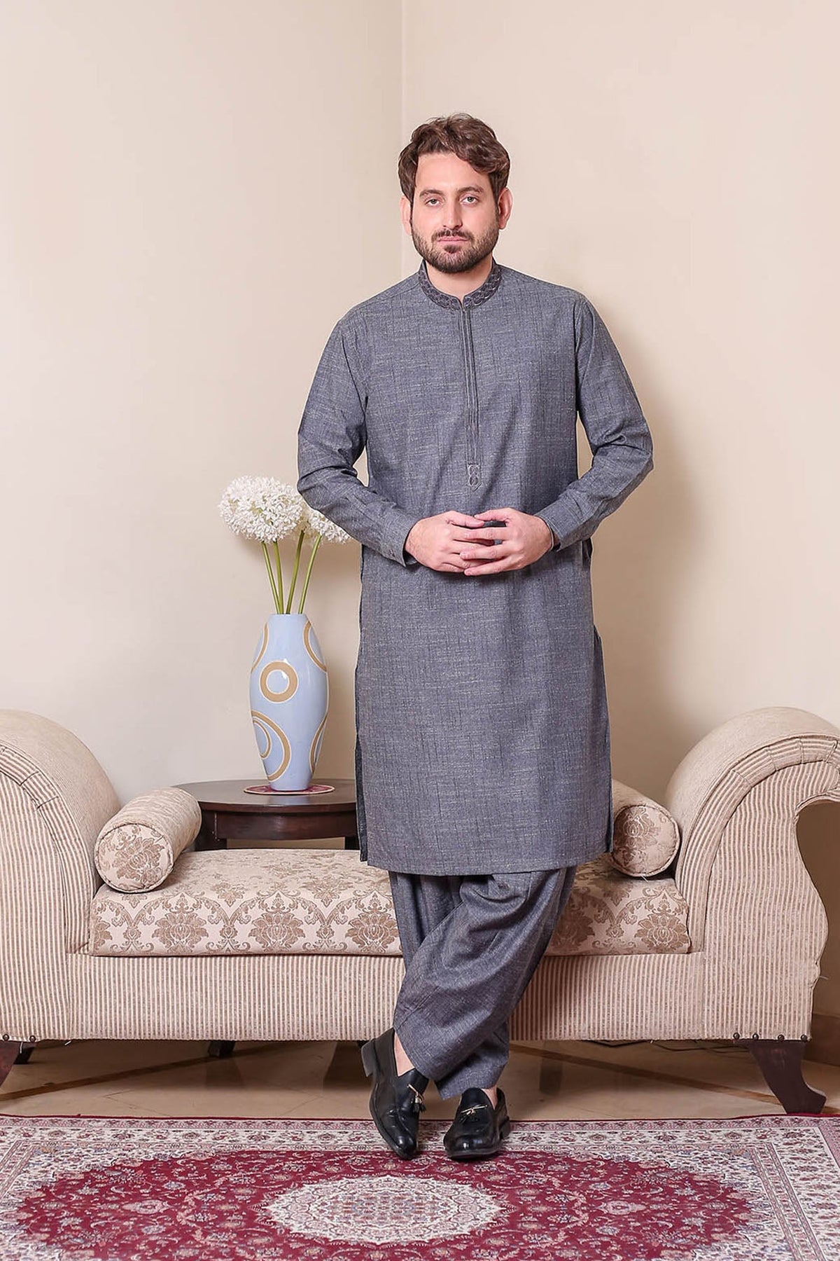 Real Image Mens Kurta Shalwar Winter Collection'2025-D-514 Grey