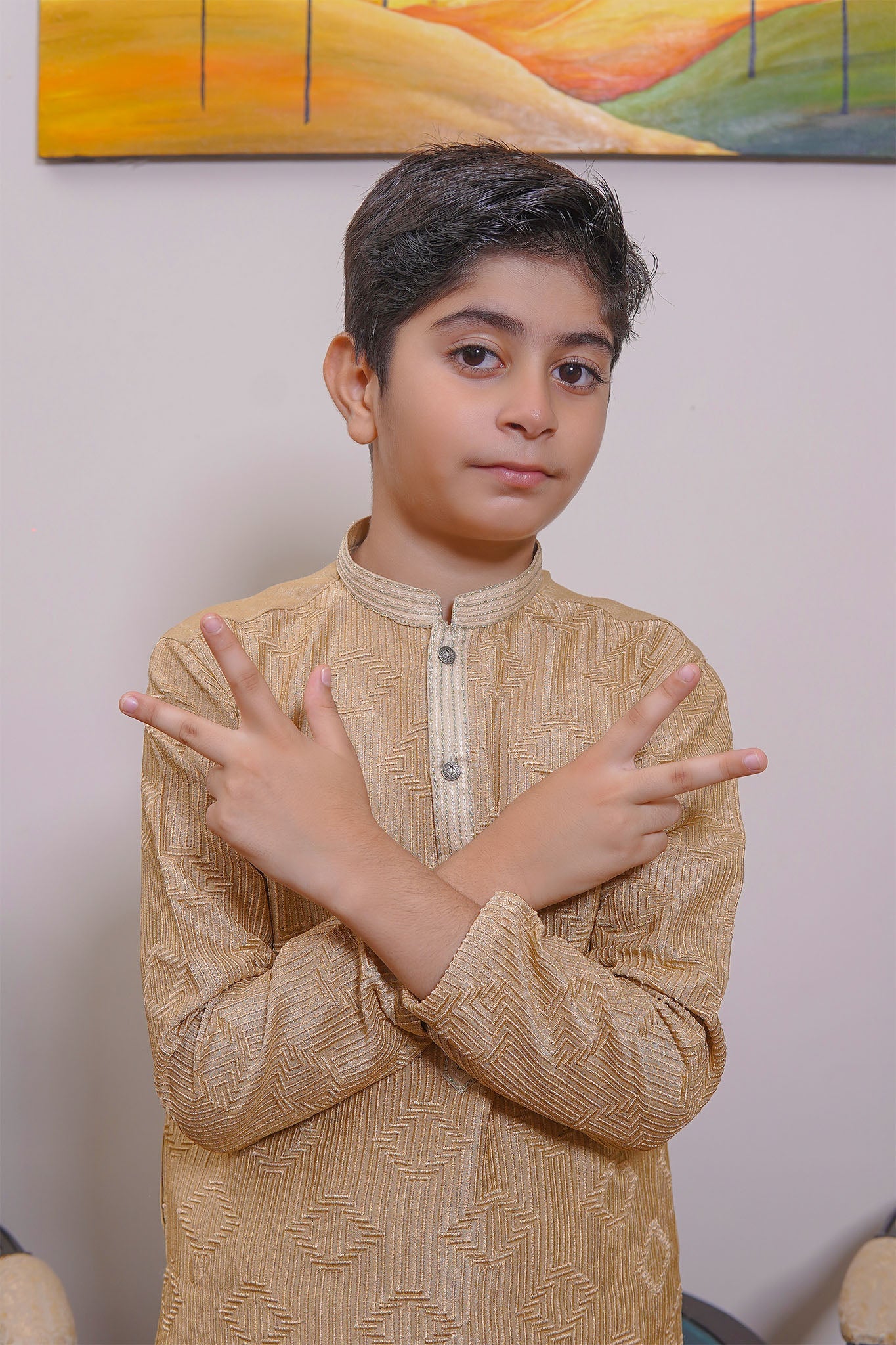 Real Image Kids Kurta Shalwar Collection-KS-489 Slim Fit Gold