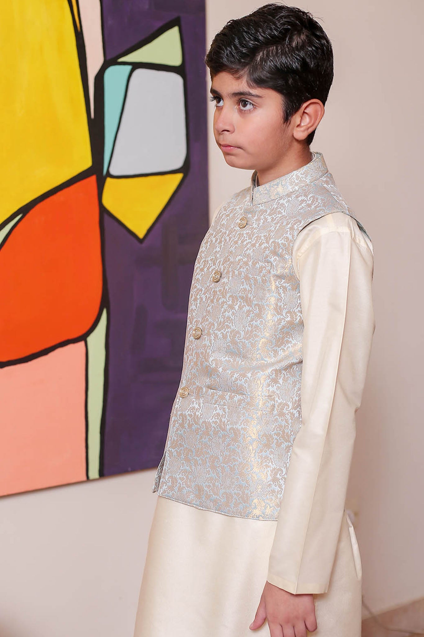 Real Image Kids Waist Coat Collection'2025-OKW-041 Smart Fit Ice Blue