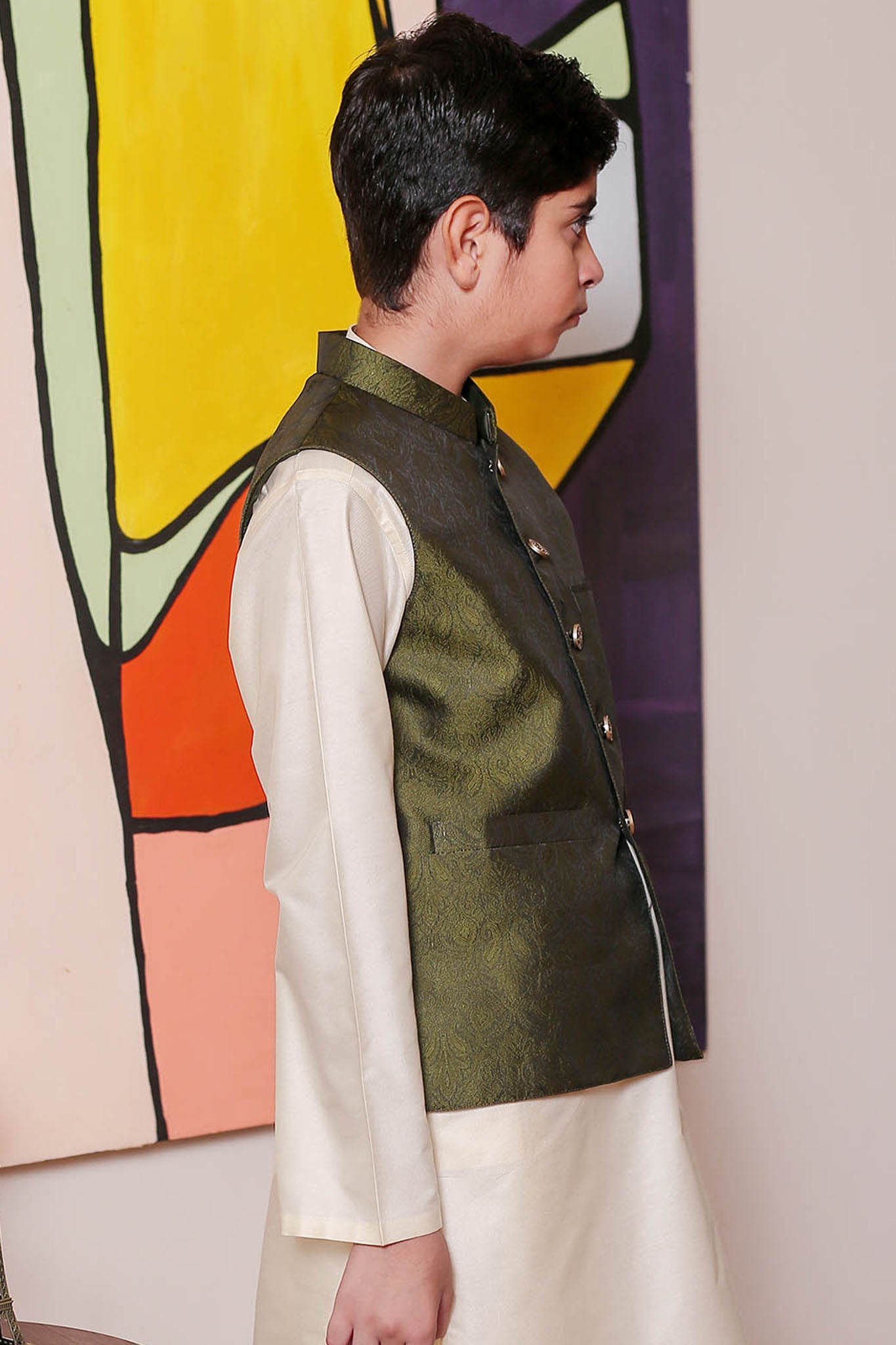 Real Image Kids Waist Coat Collection'2025-OKW-040 Smart Fit Green