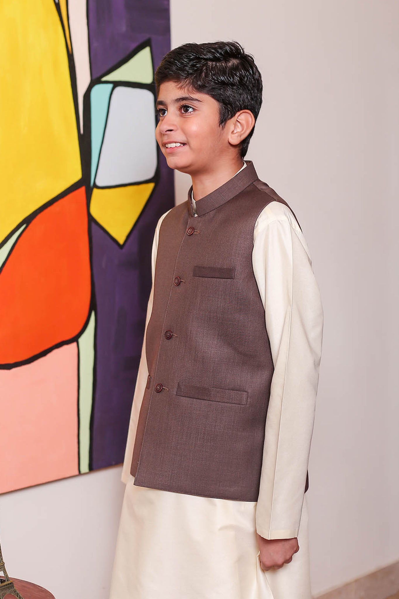Real Image Kids Waist Coat Collection'2025-OKW-035 Smart Fit Brown