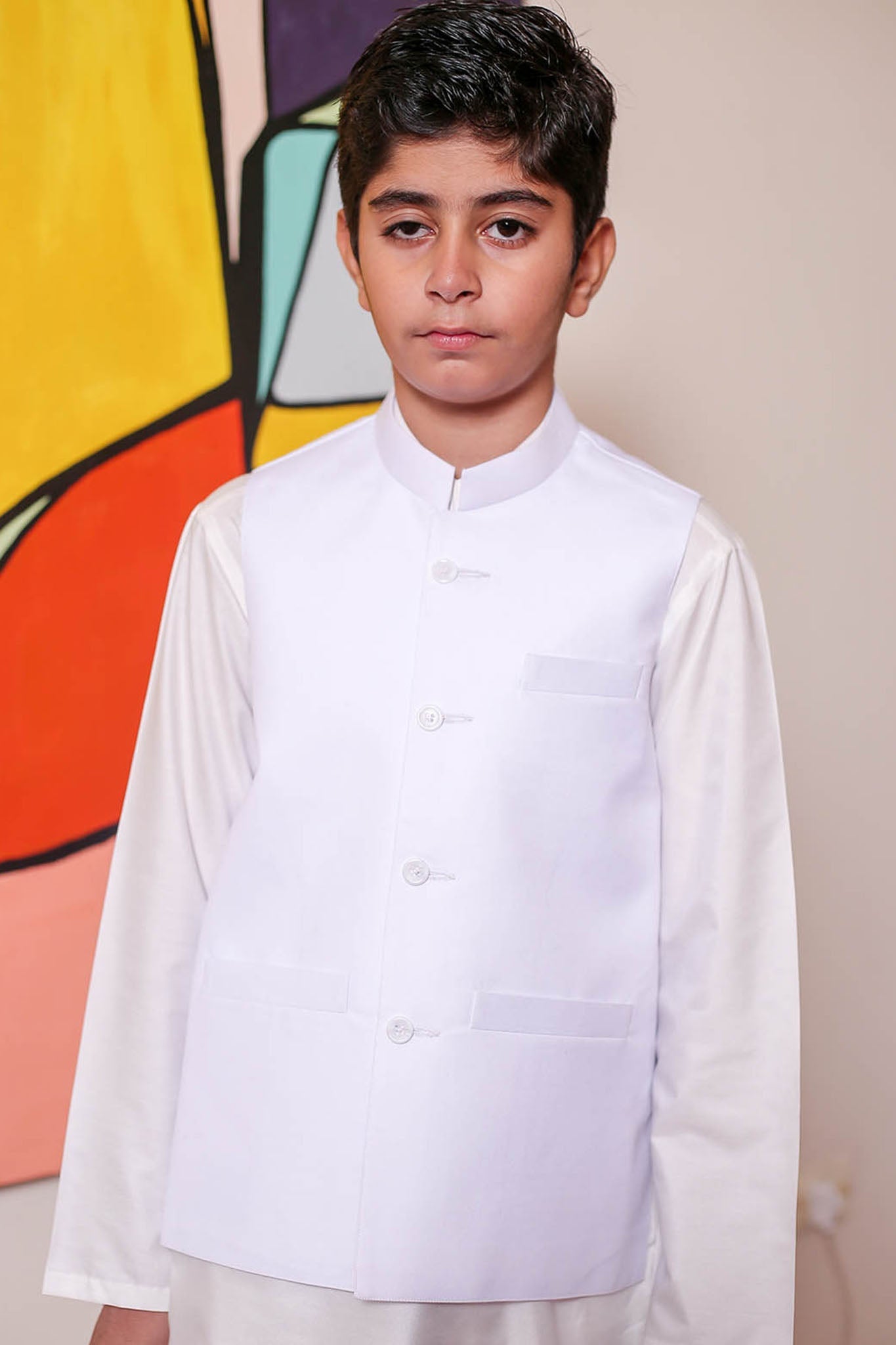 Real Image Kids Waist Coat Collection'2025-OKW-026 Smart Fit White
