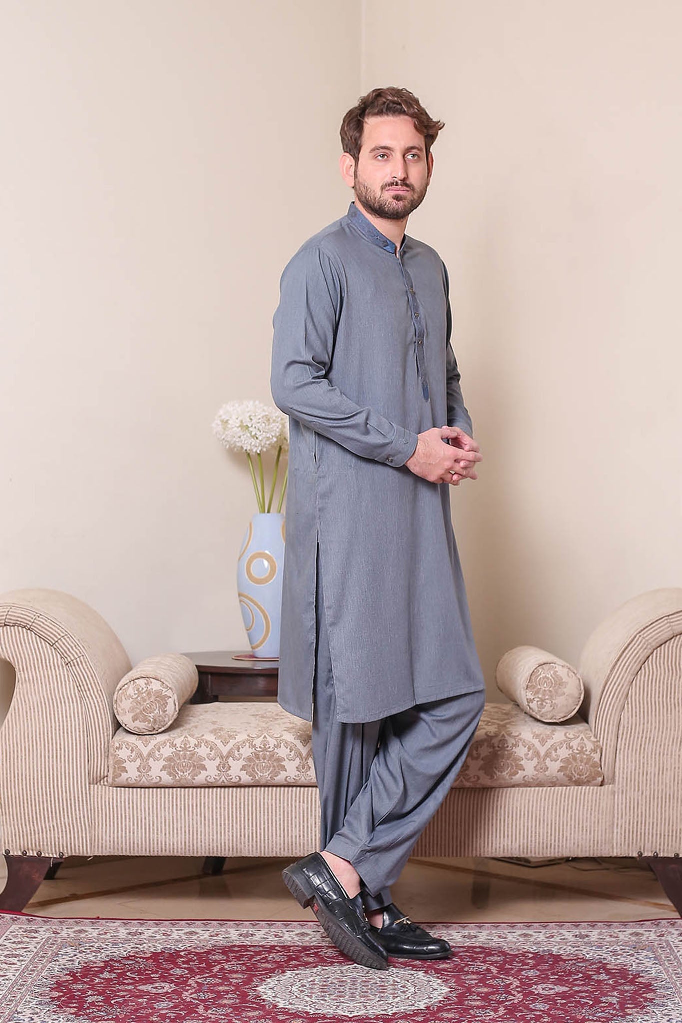 Real Image Mens Kurta Shalwar Winter Collection'2025-D-523 Dark Grey