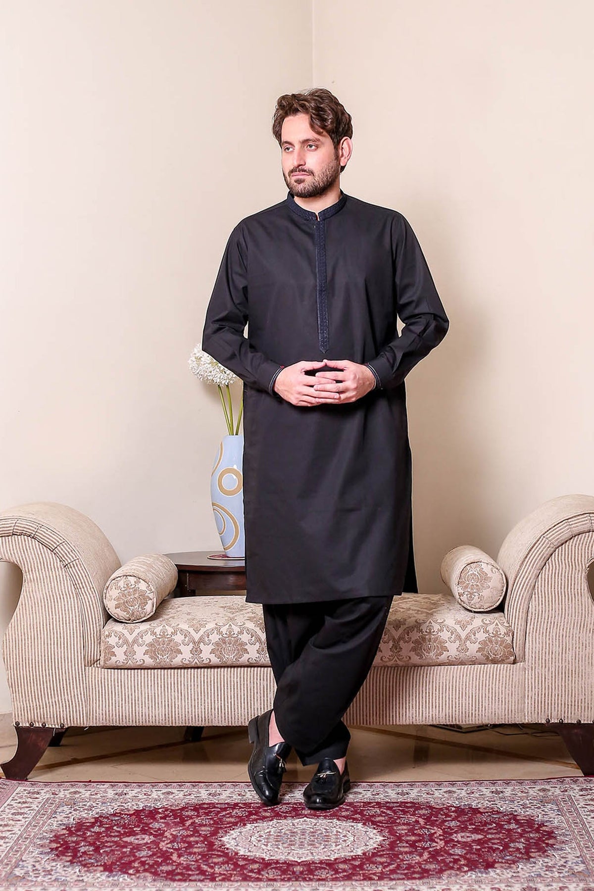 Real Image Mens Kurta Shalwar Winter Collection'2025-D-516 Black