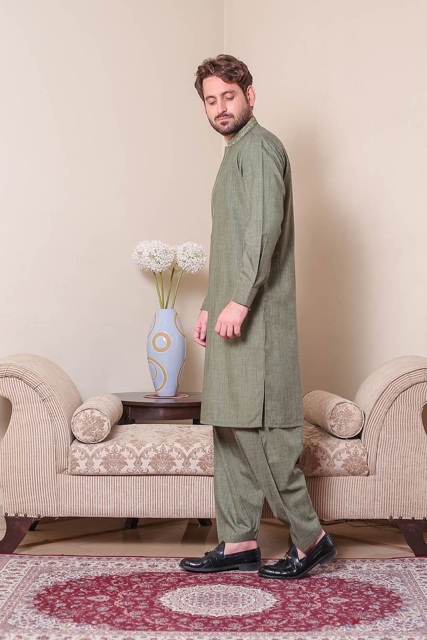 Real Image Mens Kurta Shalwar Winter Collection'2025-D-514 Green