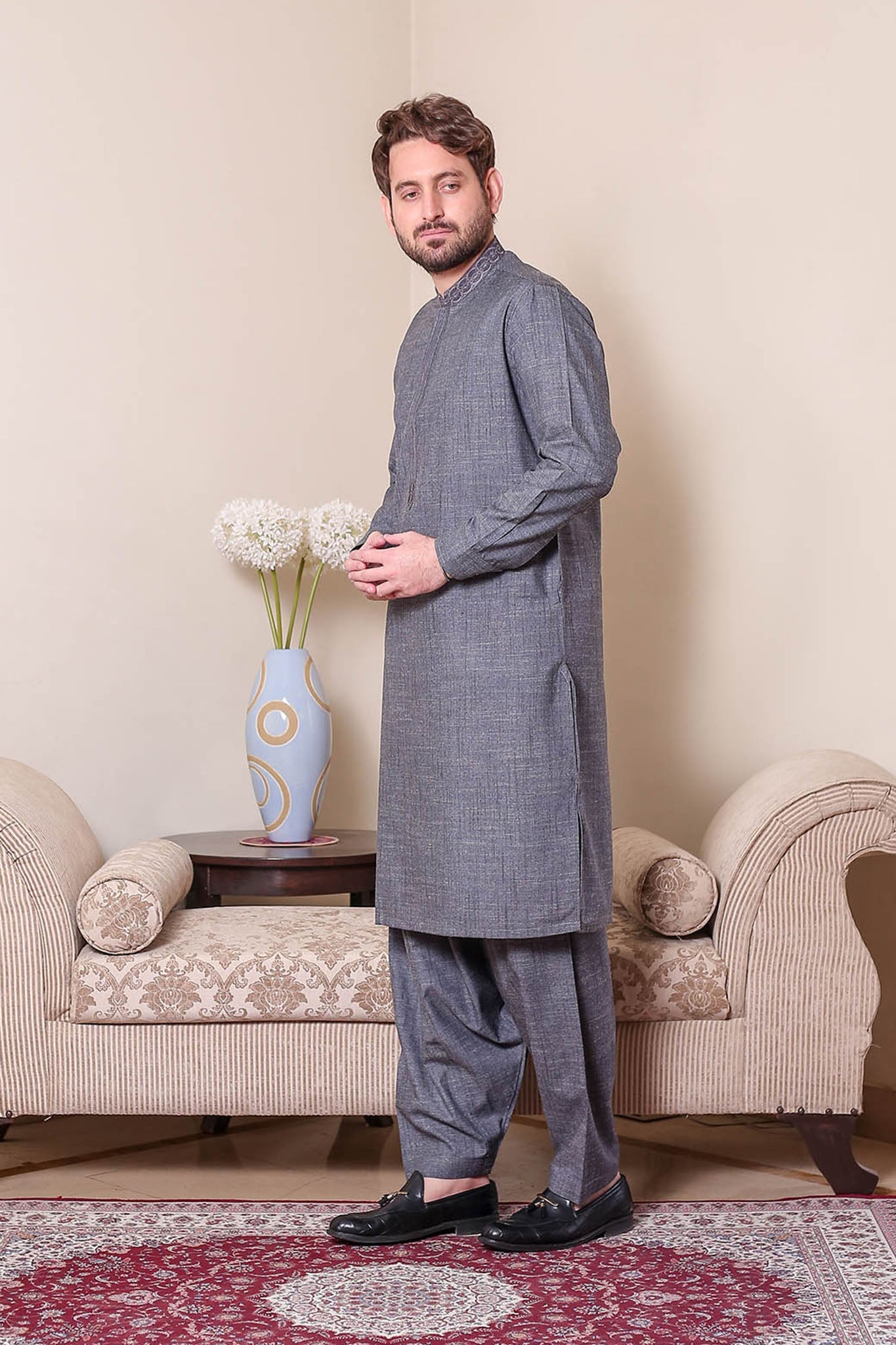 Real Image Mens Kurta Shalwar Winter Collection'2025-D-514 Grey