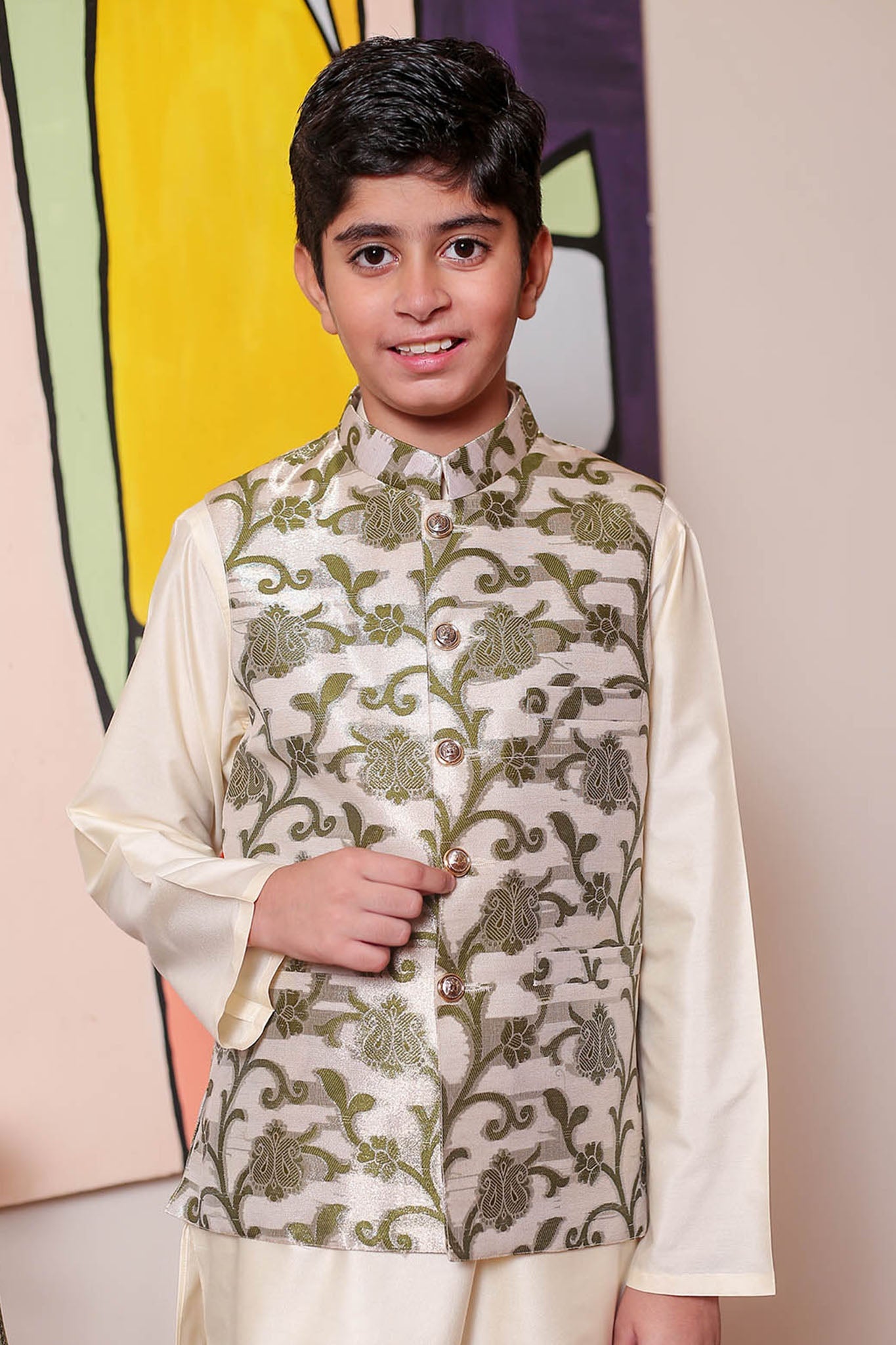 Real Image Kids Waist Coat Collection'2025-OKW-047 Smart Fit Green