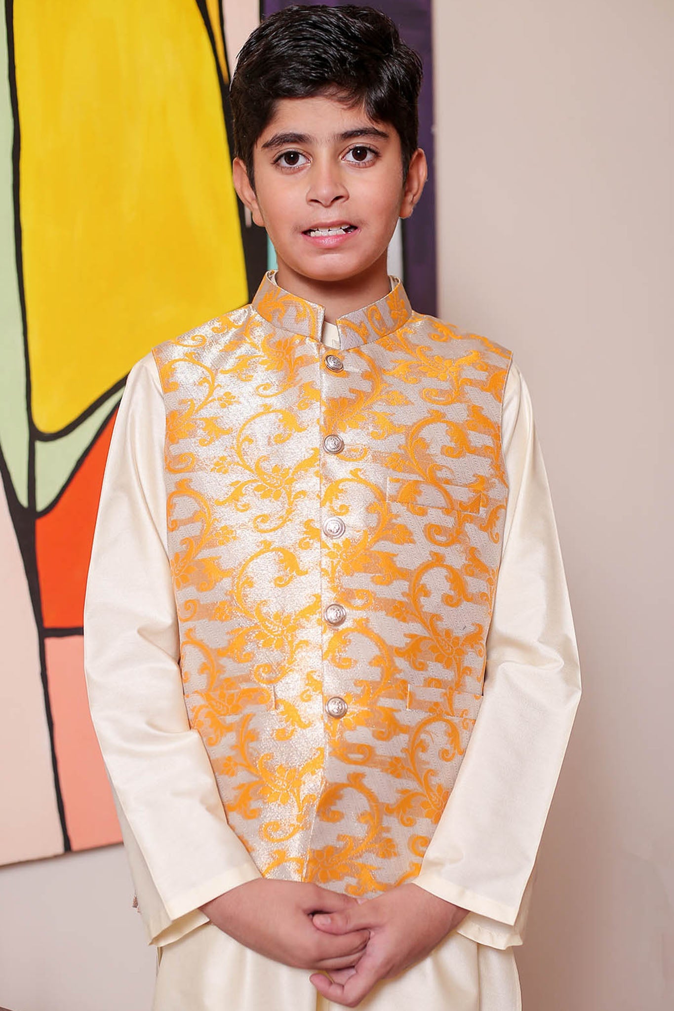 Real Image Kids Waist Coat Collection'2025-OKW-046 Smart Fit Yellow