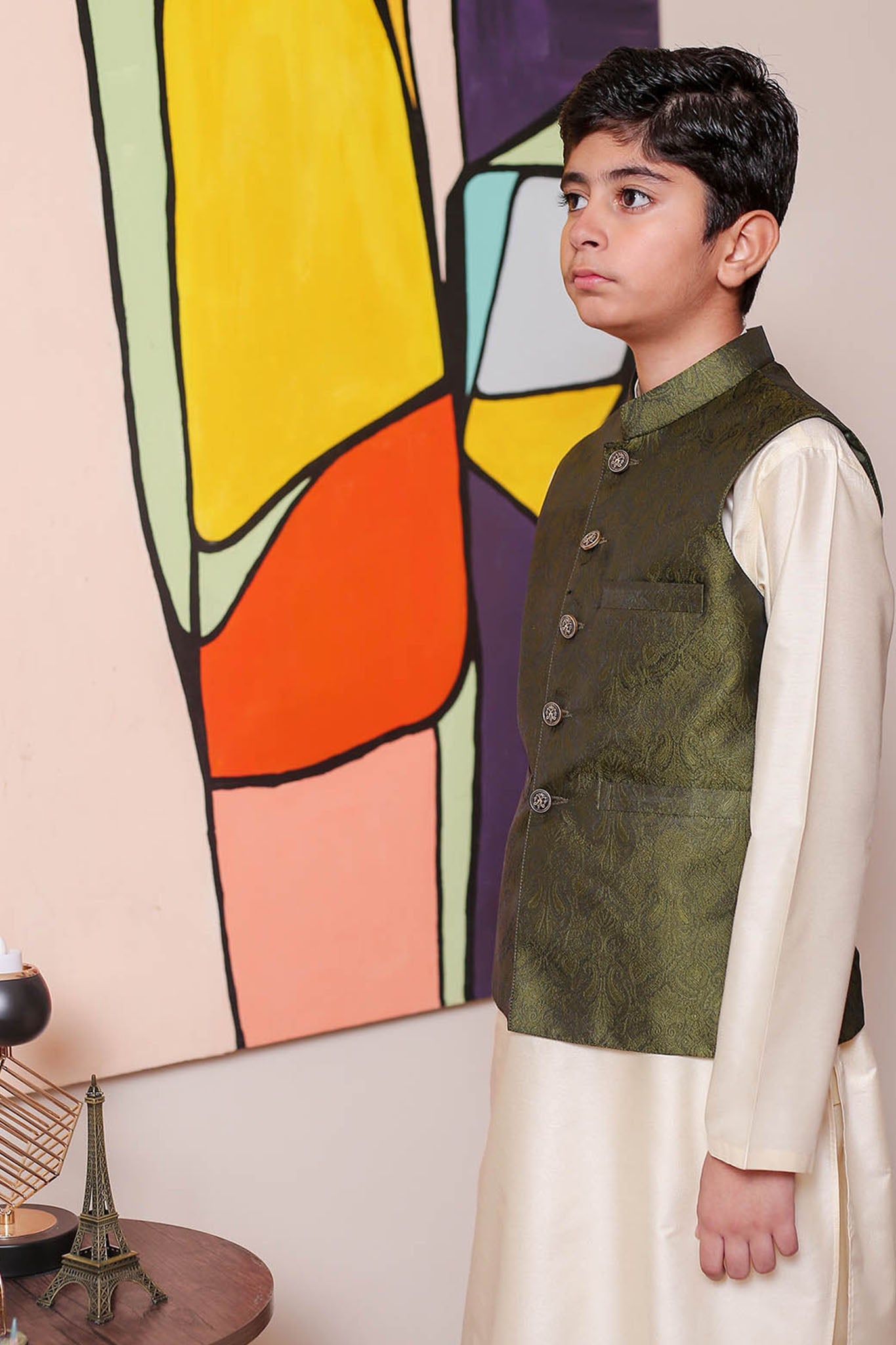Real Image Kids Waist Coat Collection'2025-OKW-040 Smart Fit Green