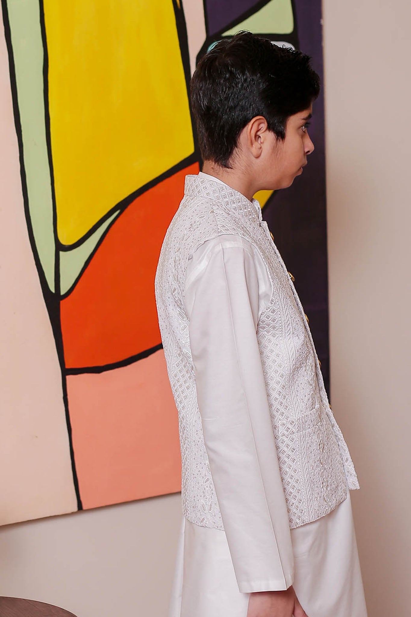 Real Image Kids Waist Coat Collection'2025-OKW-121 Smart Fit OffWht