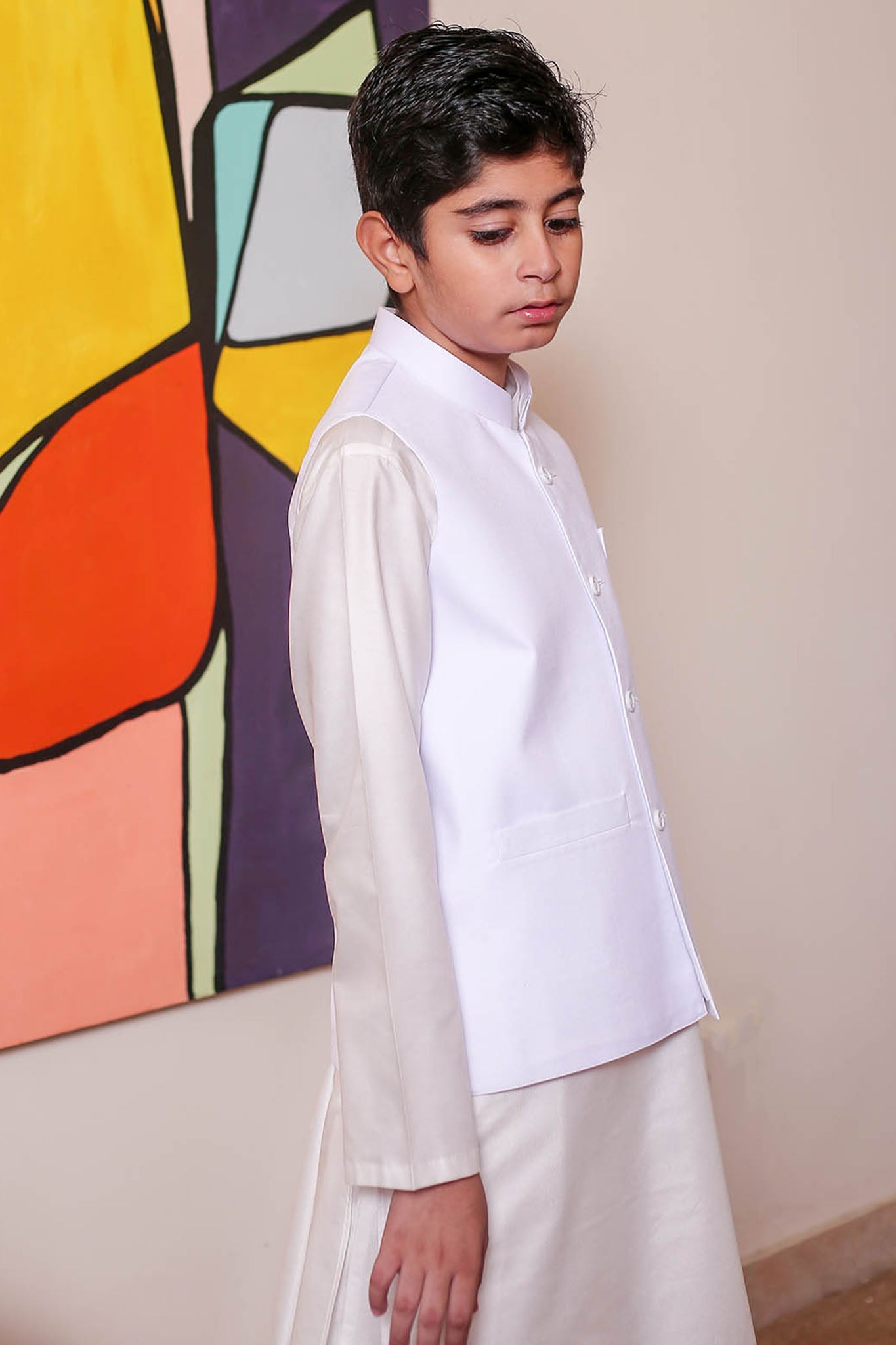 Real Image Kids Waist Coat Collection'2025-OKW-026 Smart Fit White