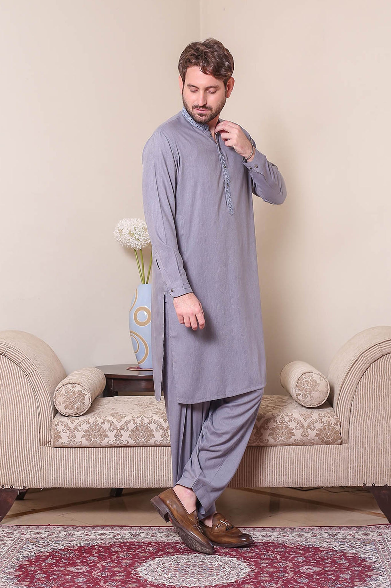 Real Image Mens Kurta Shalwar Winter Collection'2025-D-522 Grey