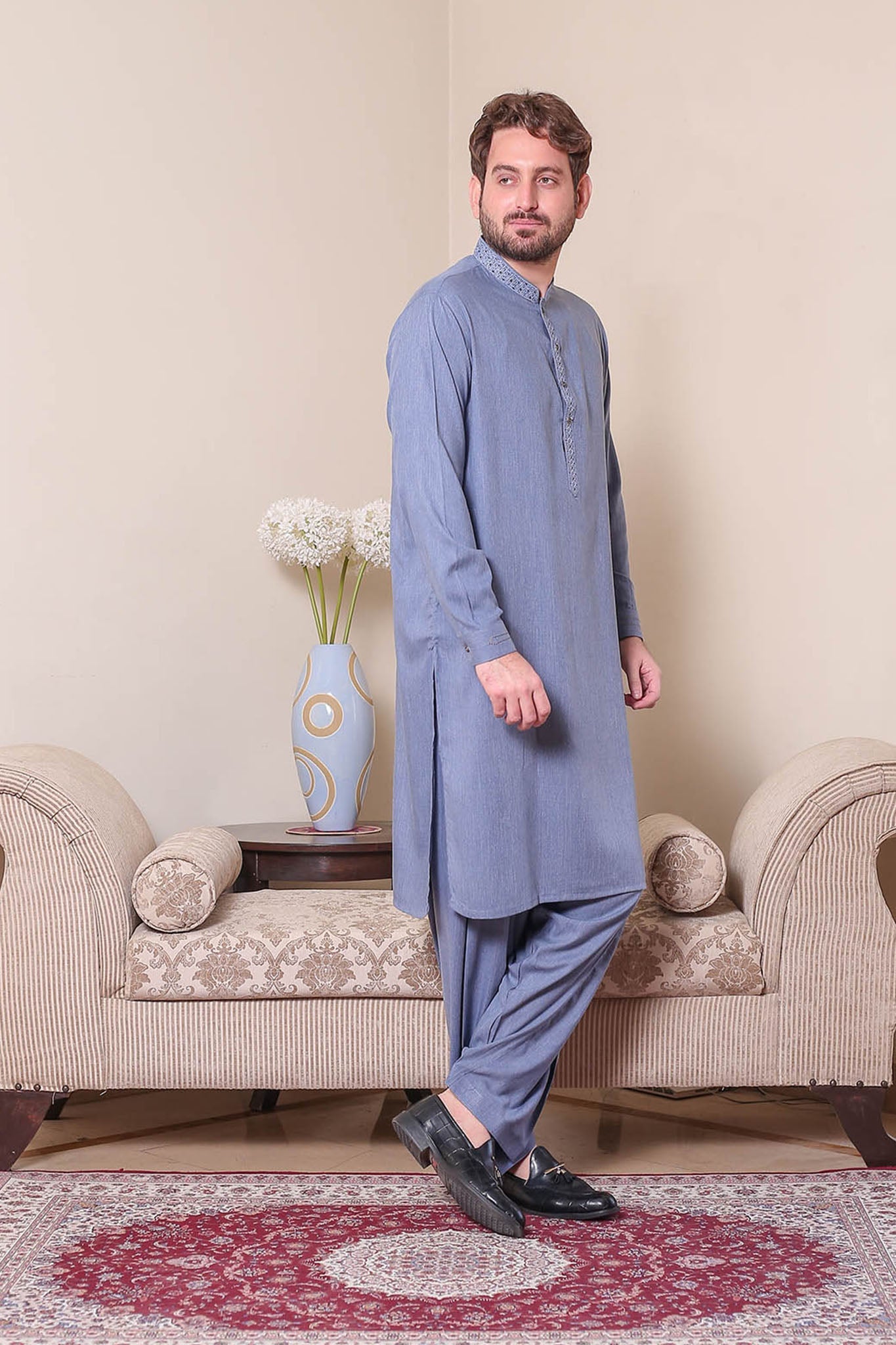 Real Image Mens Kurta Shalwar Winter Collection'2025-D-522 Blue