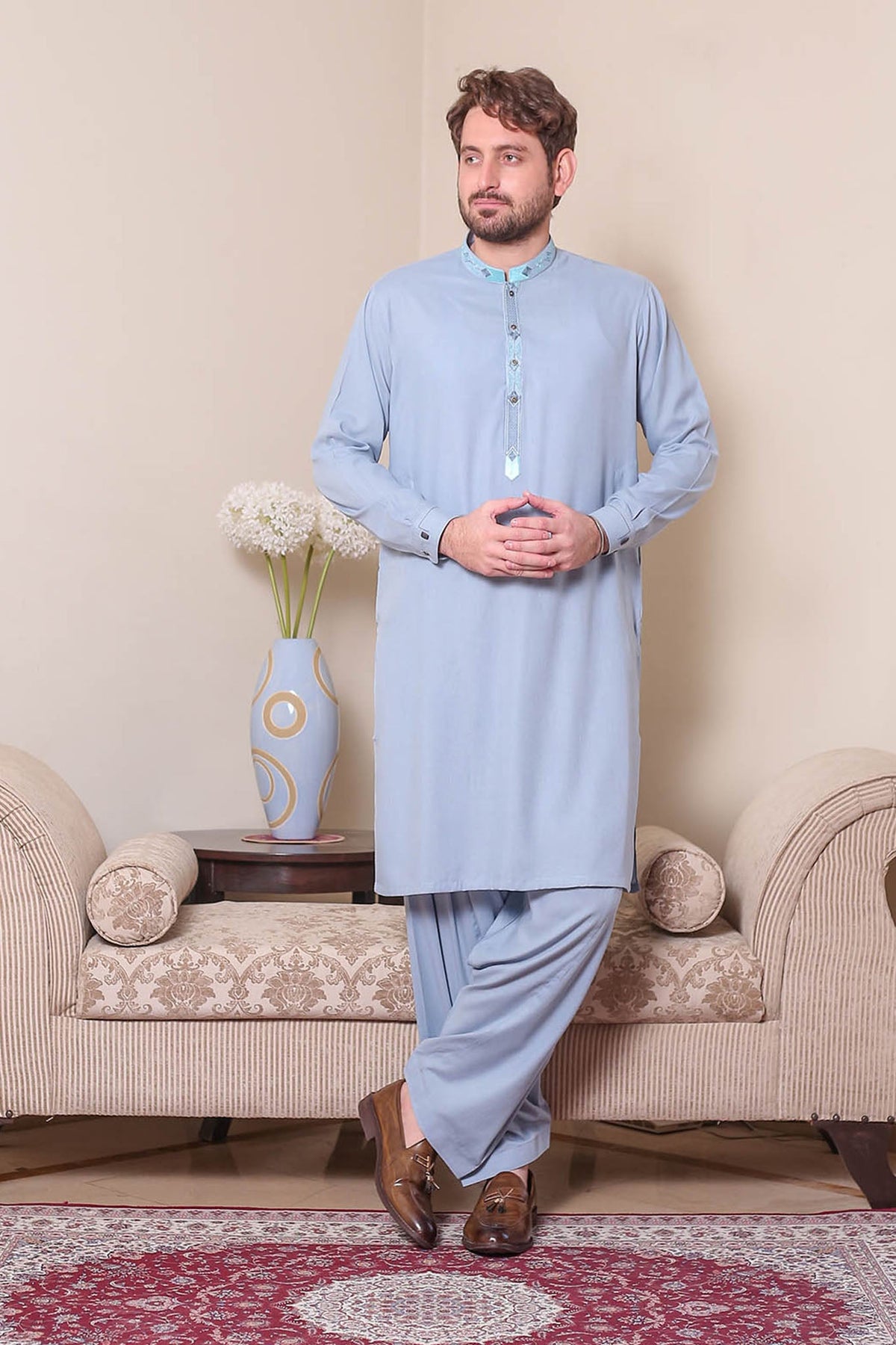 Real Image Mens Kurta Shalwar Winter Collection'2025-D-523 Blue
