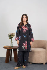 Midway Arts Stitched 2 Piece Digital Printed Poly Lawn Suit-IGM0119-Black