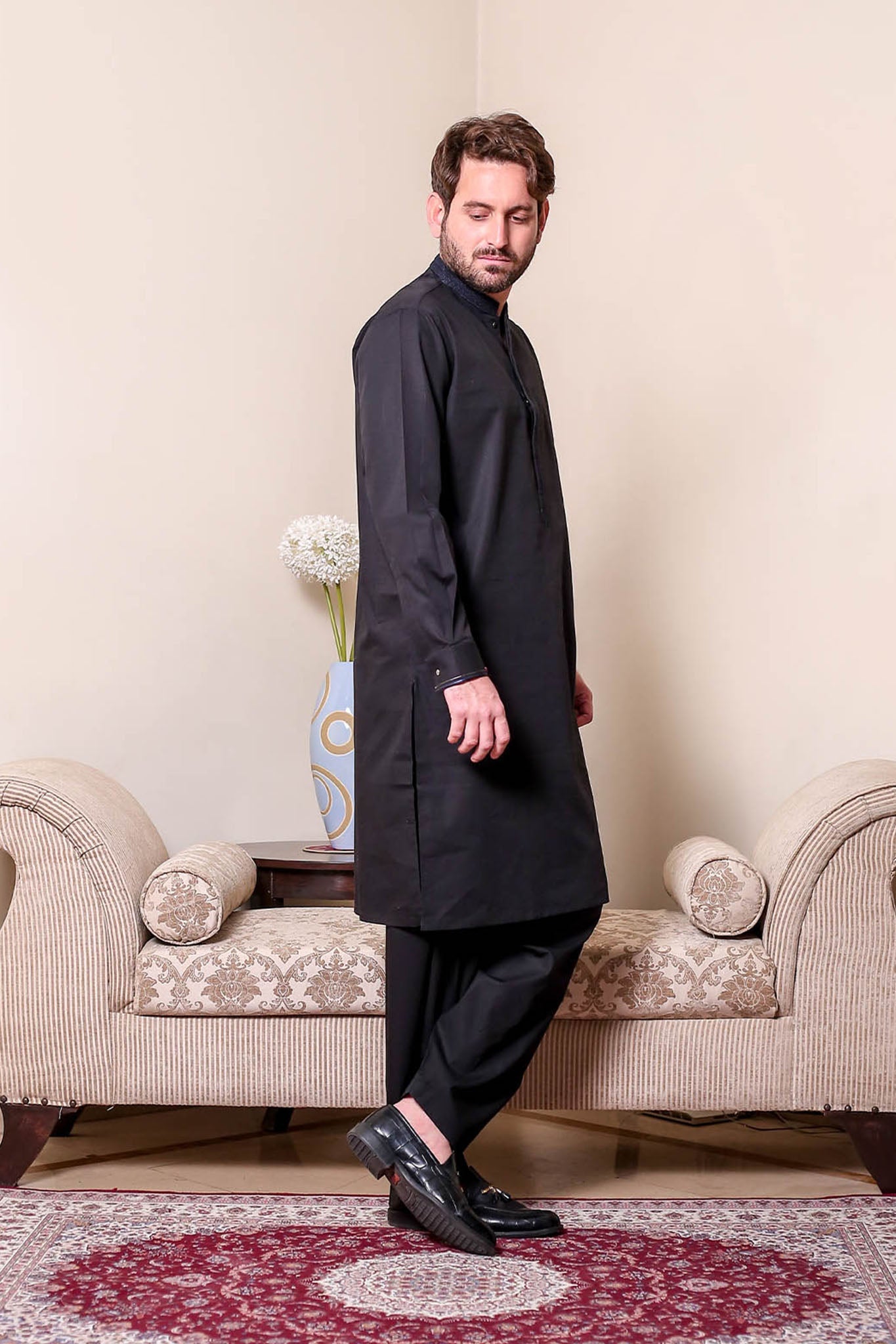 Real Image Mens Kurta Shalwar Winter Collection'2025-D-516 Black