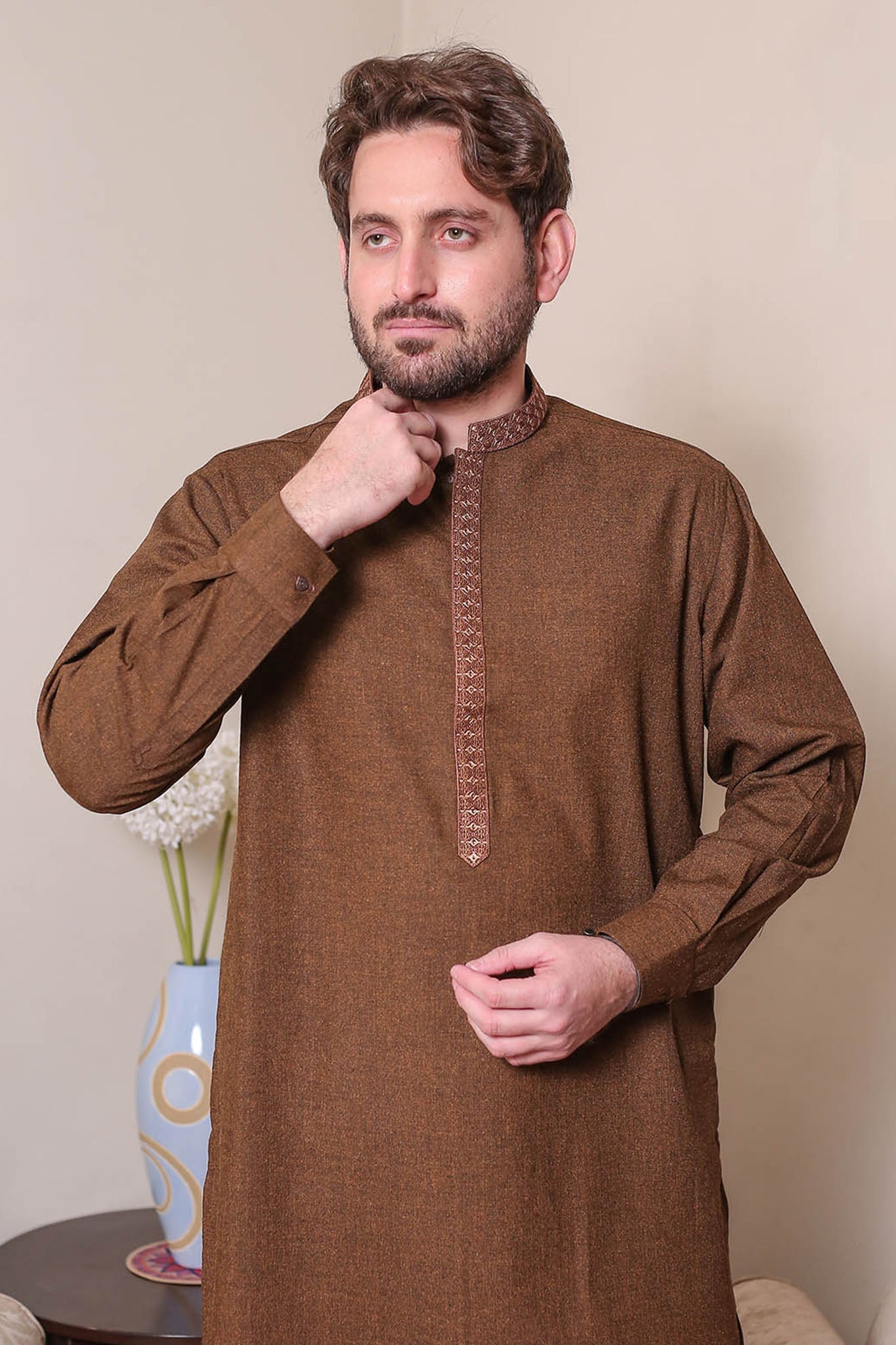 Real Image Mens Kurta Shalwar Winter Collection'2025-D-508 Copper