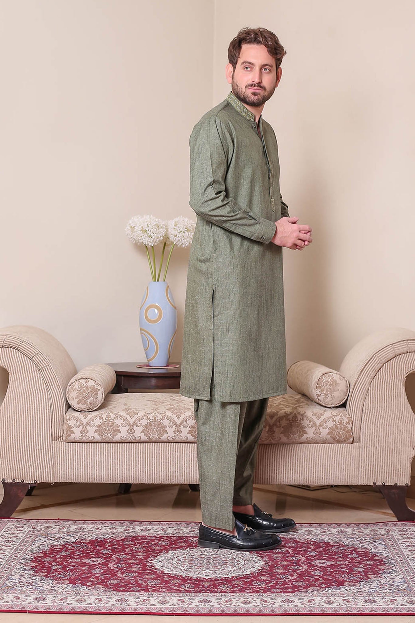 Real Image Mens Kurta Shalwar Winter Collection'2025-D-514 Green