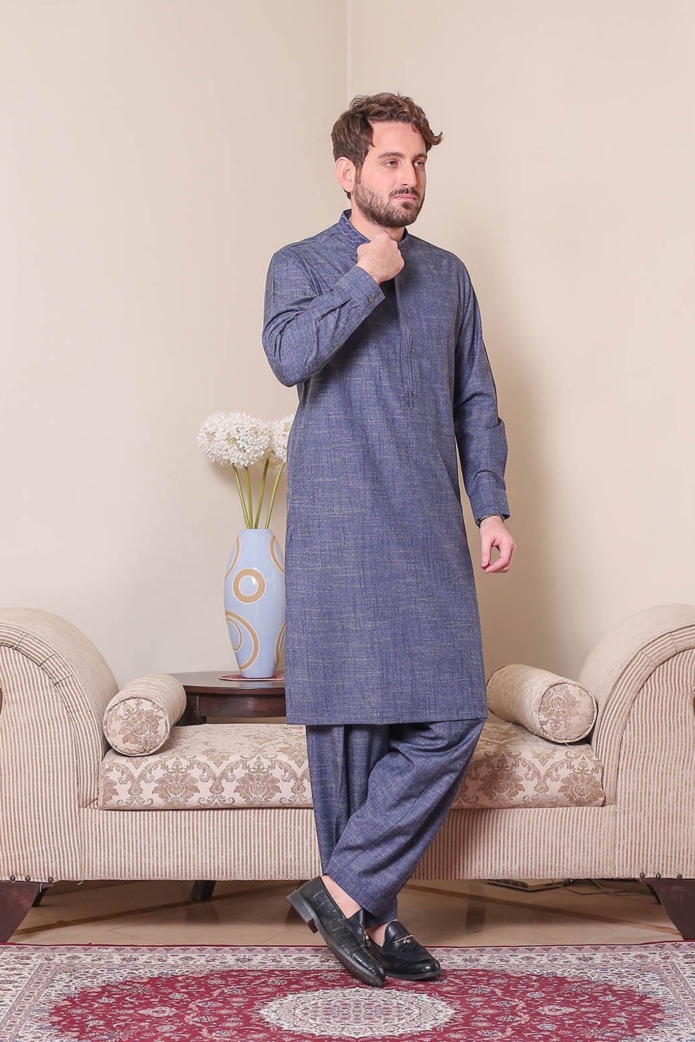 Real Image Mens Kurta Shalwar Winter Collection'2025-D-514 Blue