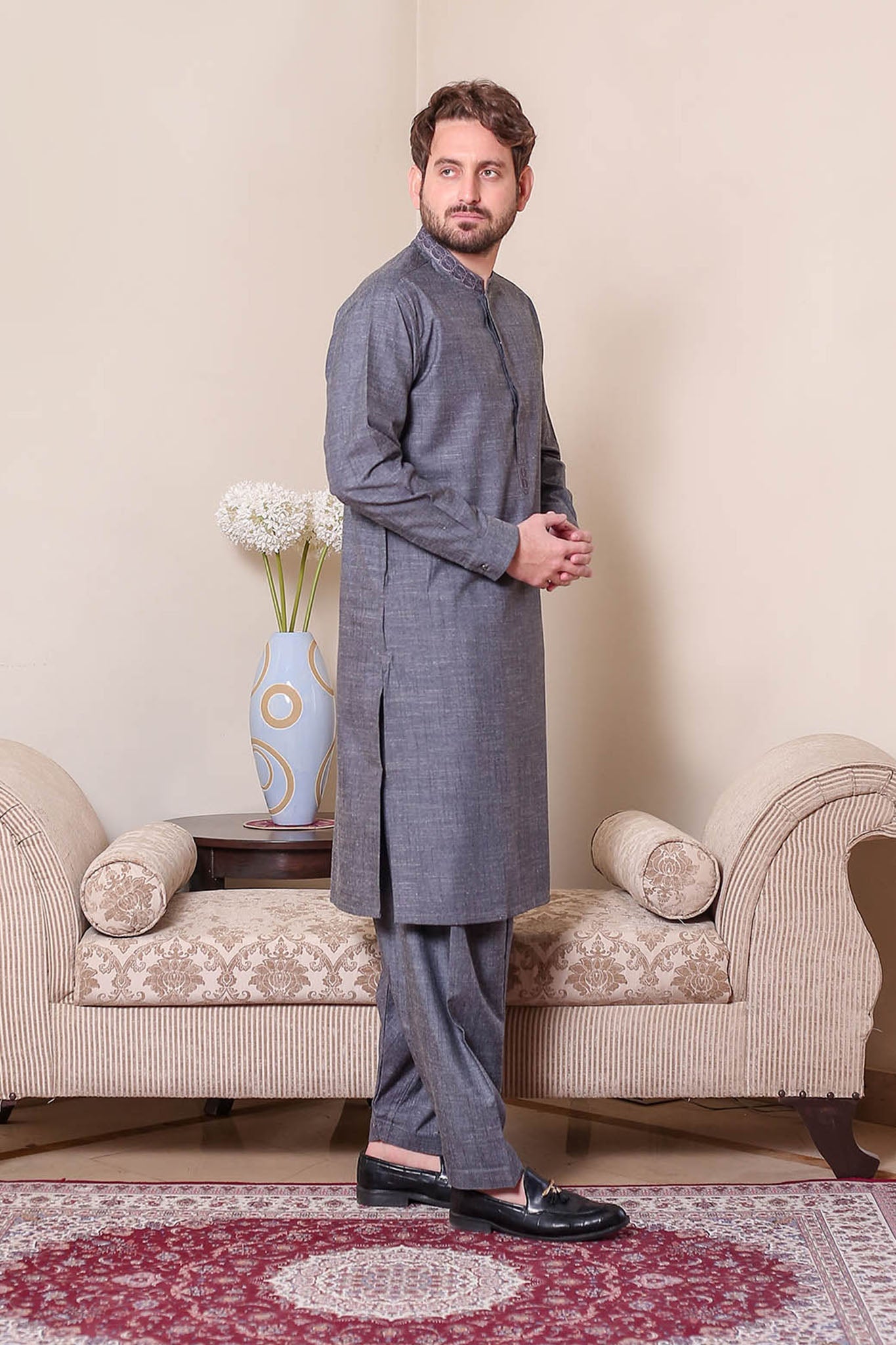 Real Image Mens Kurta Shalwar Winter Collection'2025-D-514 Grey