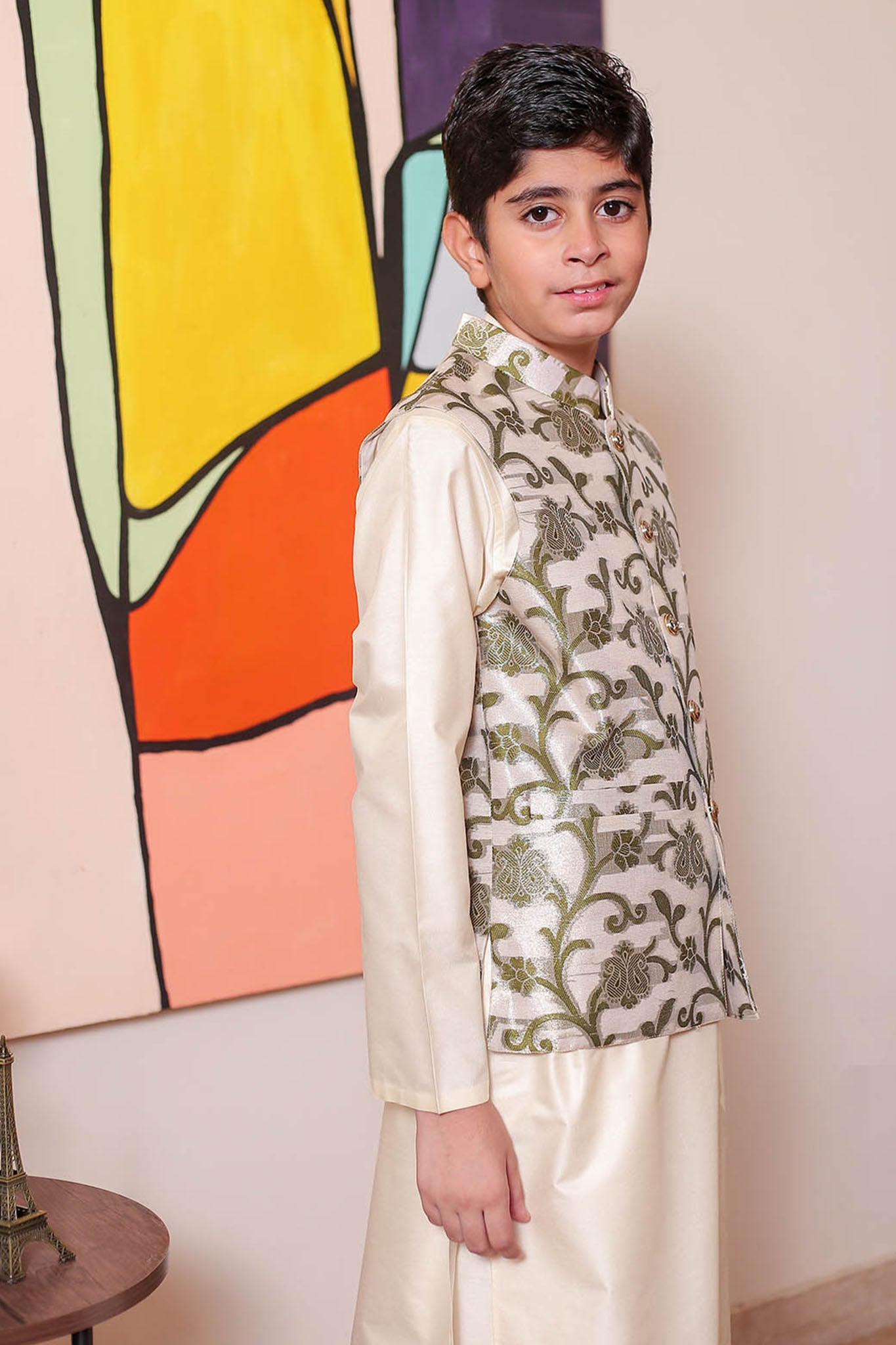 Real Image Kids Waist Coat Collection'2025-OKW-047 Smart Fit Green