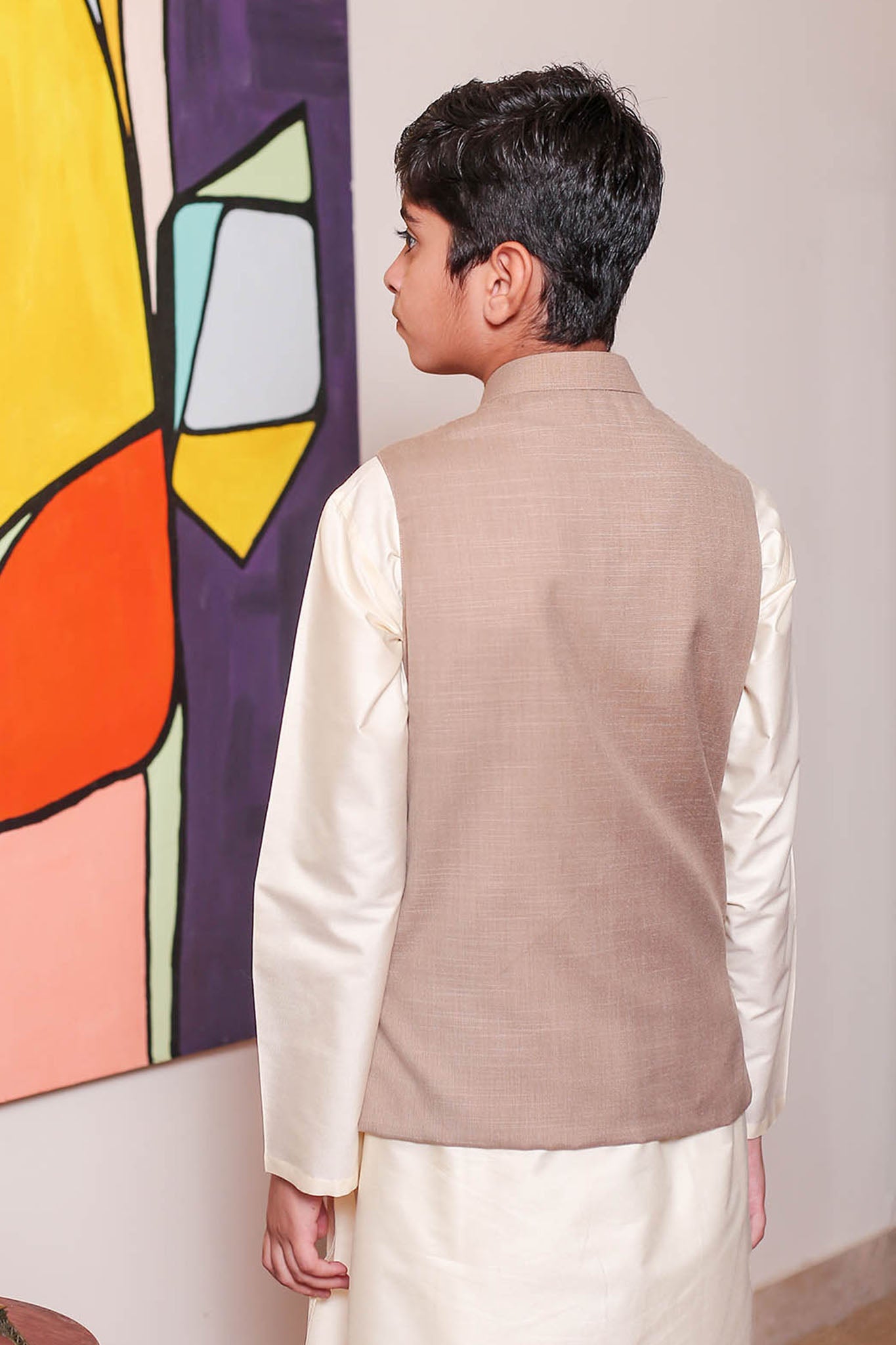 Real Image Kids Waist Coat Collection'2025-OKW-036 Smart Fit Beige
