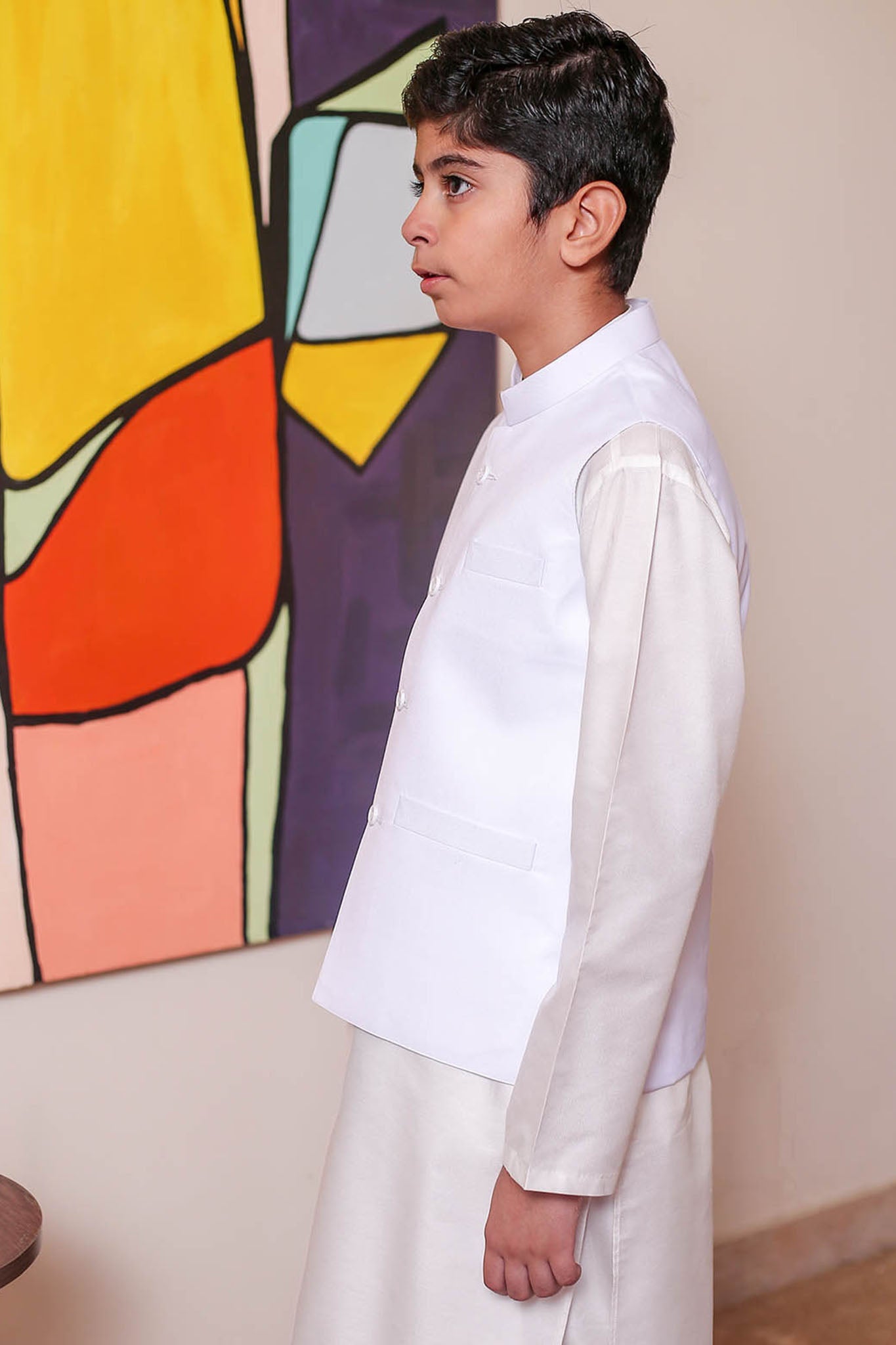Real Image Kids Waist Coat Collection'2025-OKW-026 Smart Fit White