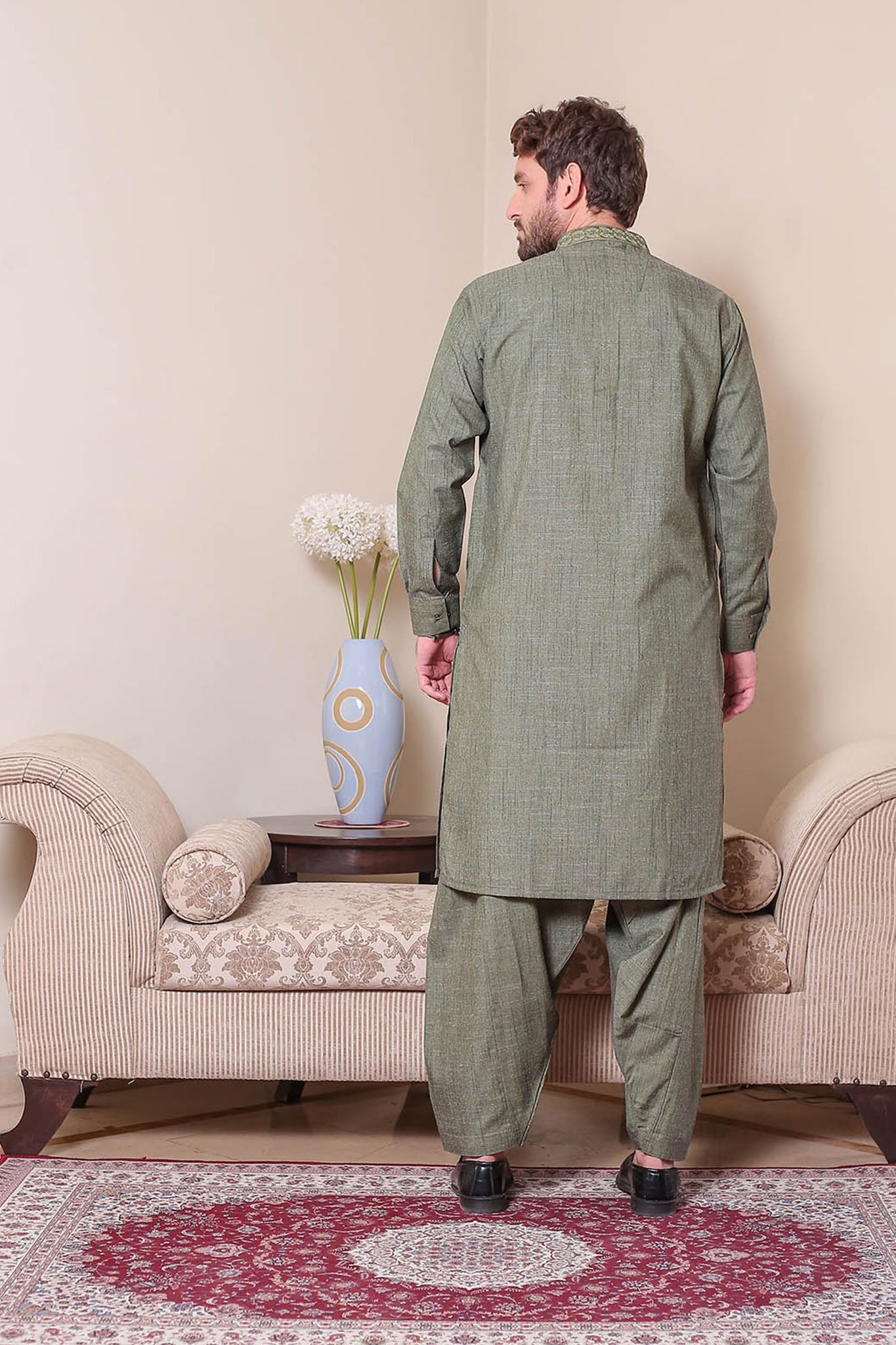 Real Image Mens Kurta Shalwar Winter Collection'2025-D-514 Green