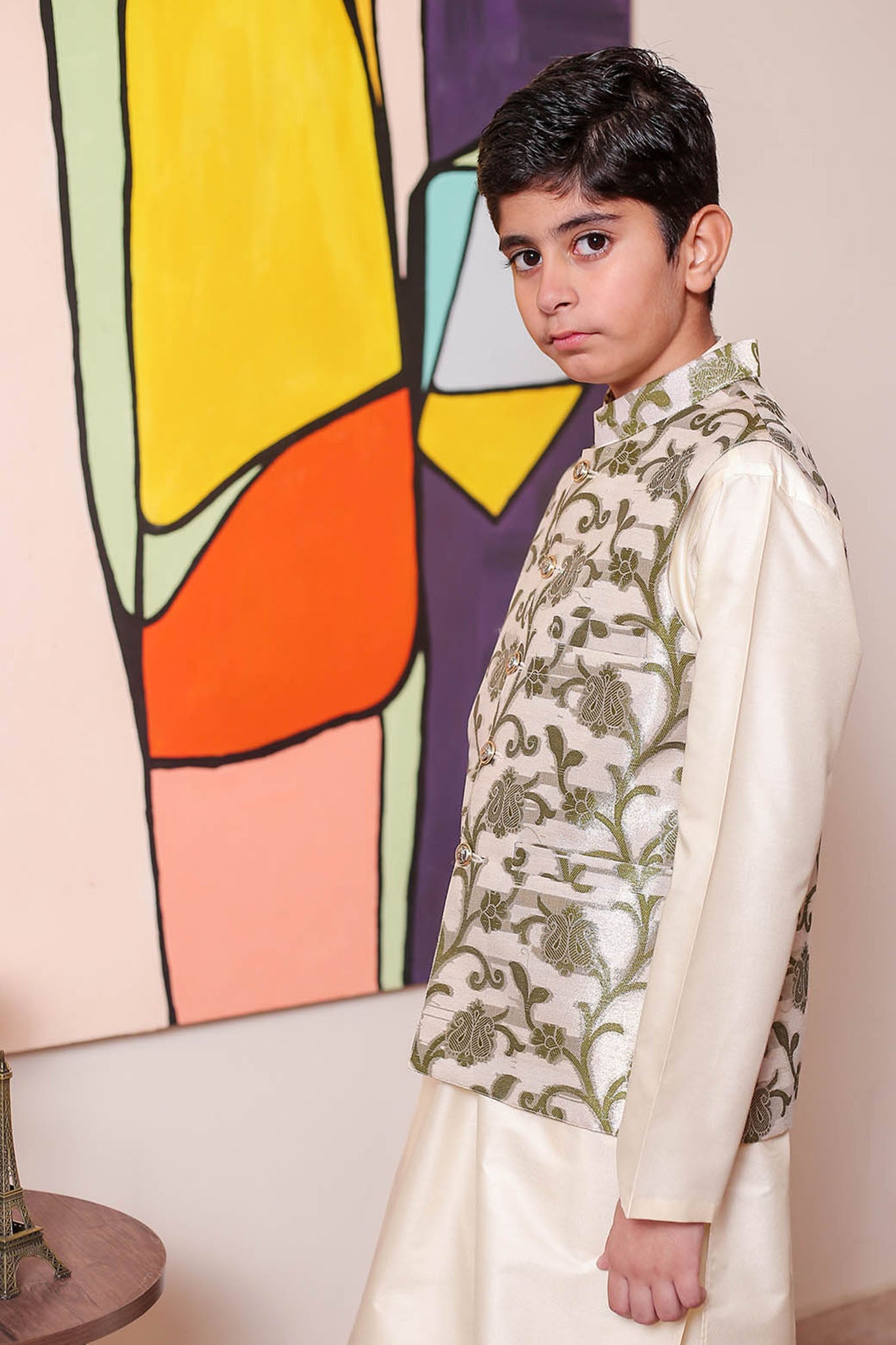 Real Image Kids Waist Coat Collection'2025-OKW-047 Smart Fit Green