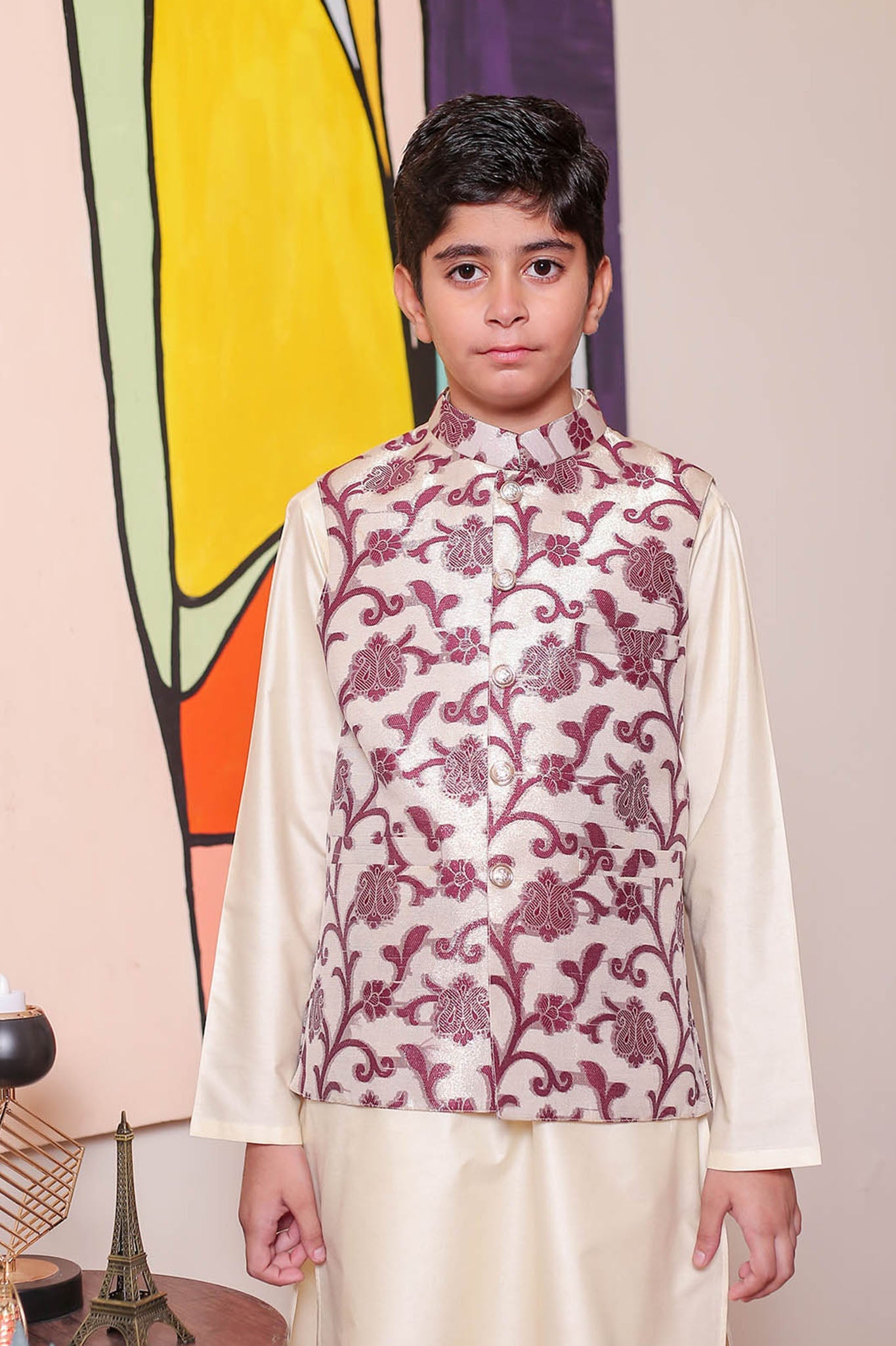Real Image Kids Waist Coat Collection'2025-OKW-045 Smart Fit Cream