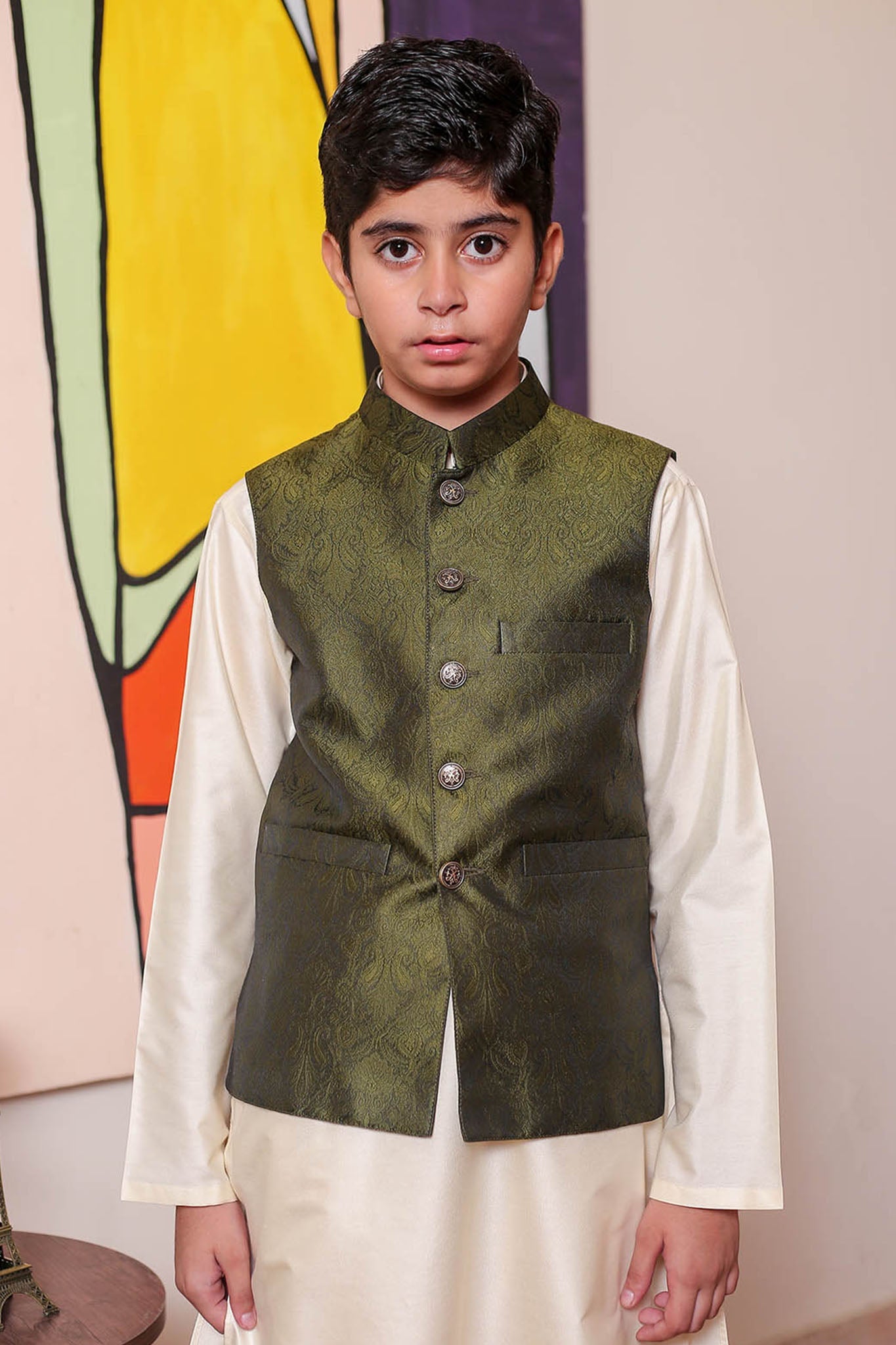 Real Image Kids Waist Coat Collection'2025-OKW-040 Smart Fit Green