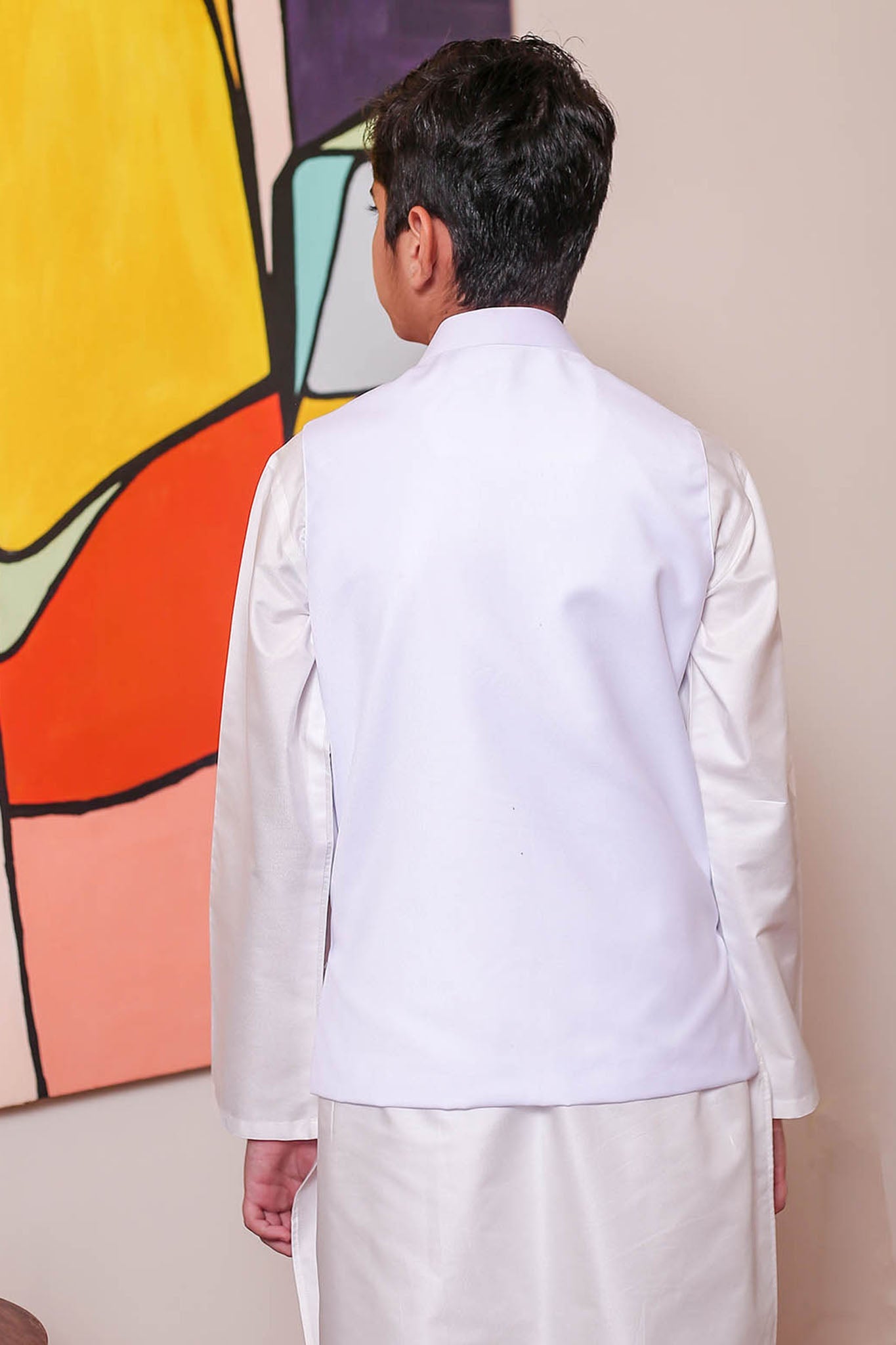Real Image Kids Waist Coat Collection'2025-OKW-026 Smart Fit White