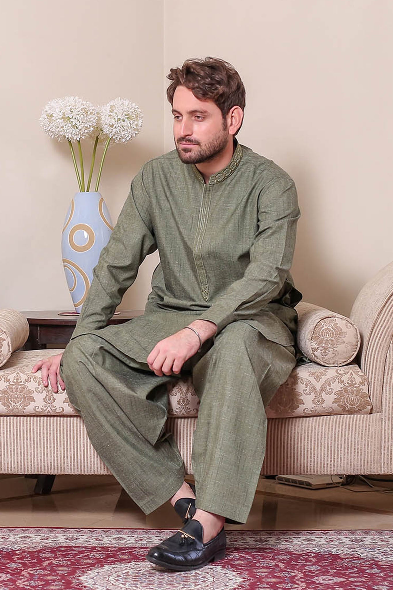 Real Image Mens Kurta Shalwar Winter Collection'2025-D-514 Green