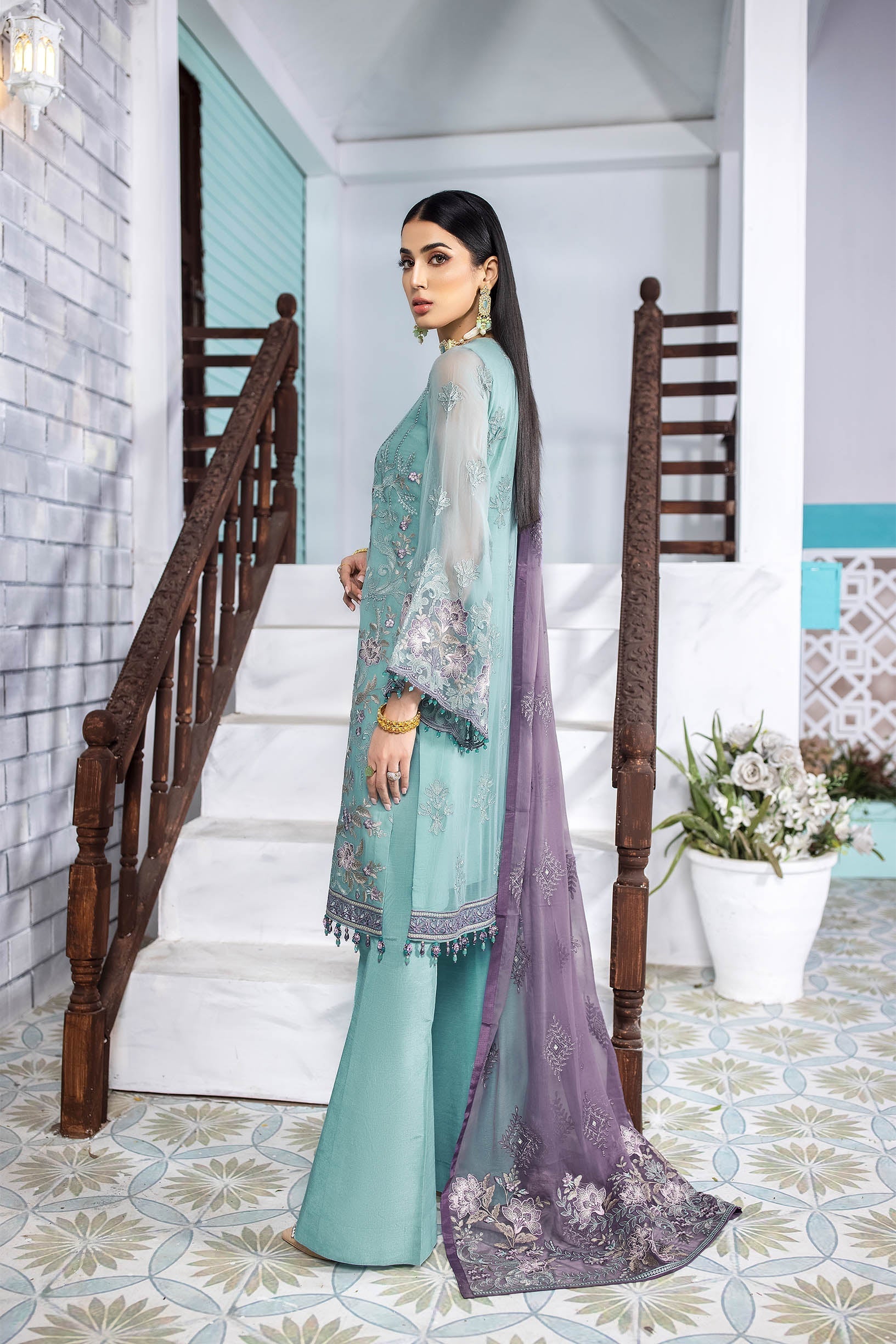 Safeera By Flossie Unstitched 3 Piece Formals Vol-10 Collection'2025-Cabana Blue