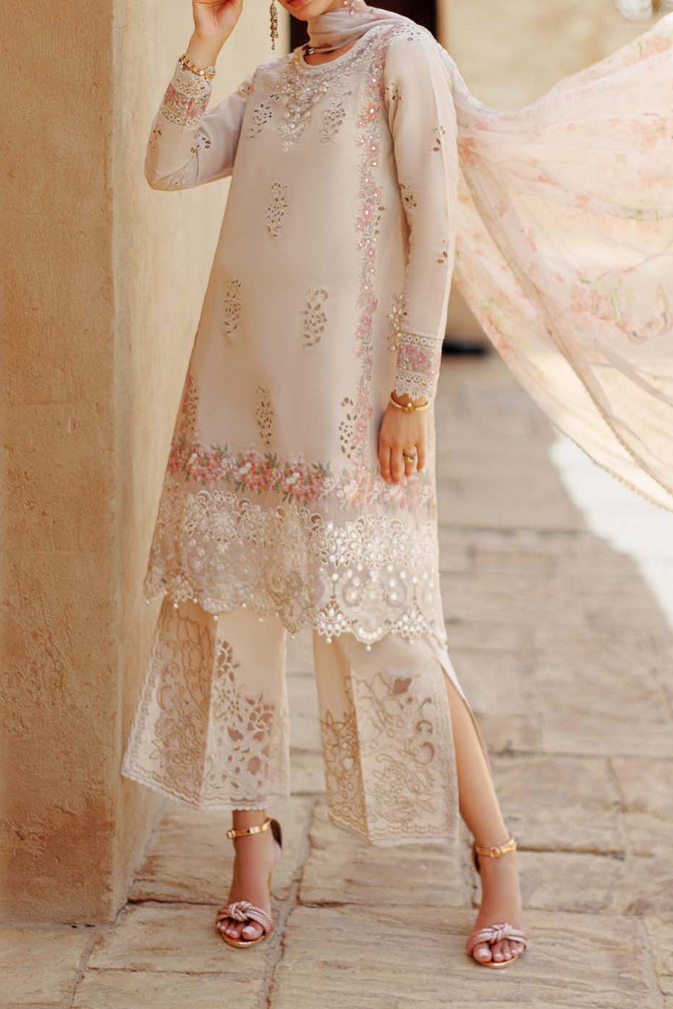 Noor Saadia Asad Unstitched 3 Piece Eid Handwork Laserkari Emb Lawn Collection'2024-D-02