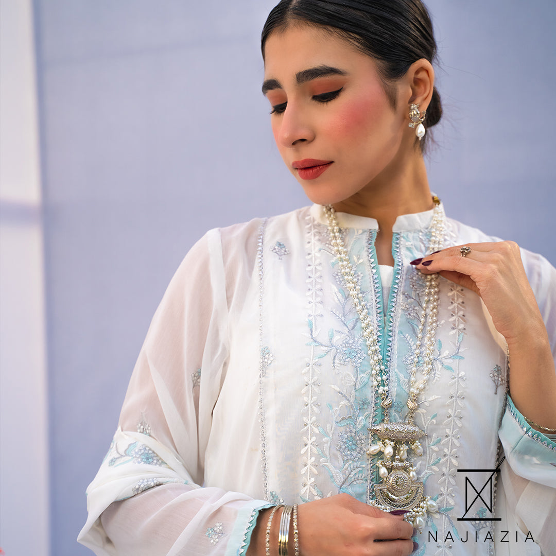 Najia Zia Stitched 2 Piece Georgette Collection'2025-Snow White